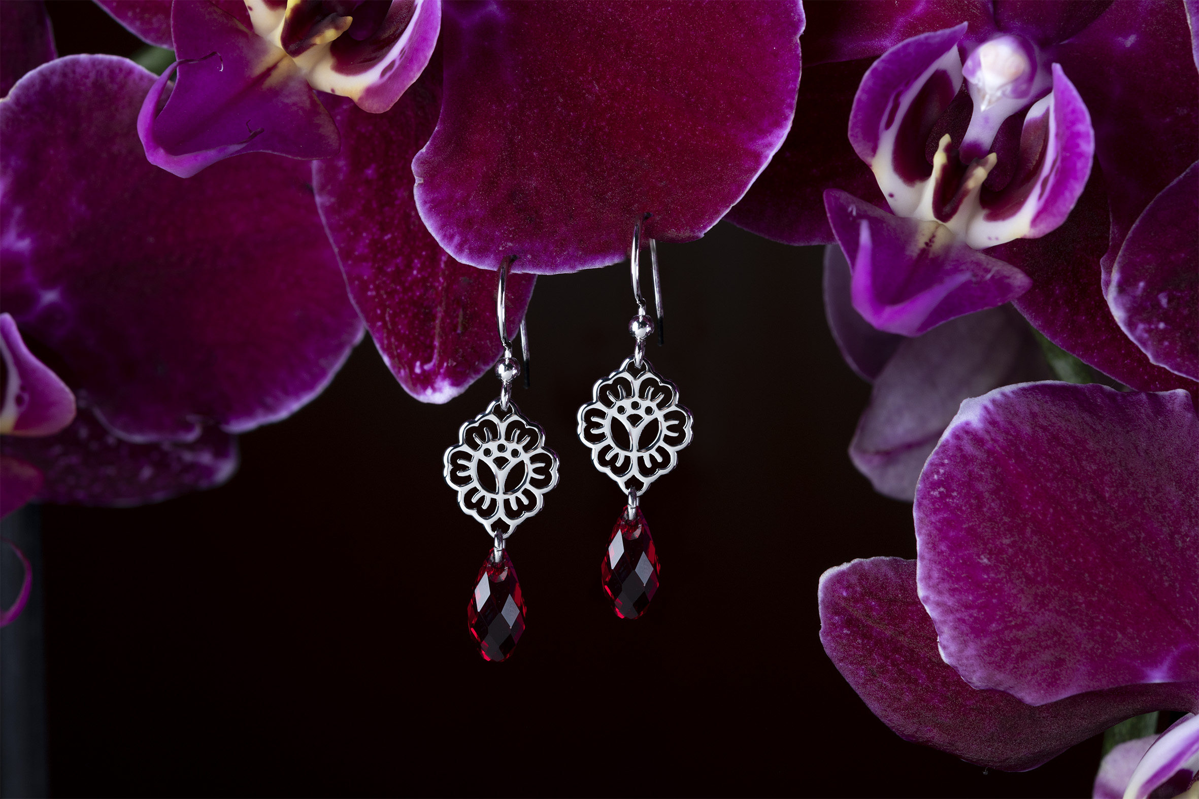 Náušnice kvietok 1 Ábelová mak - Swarovski