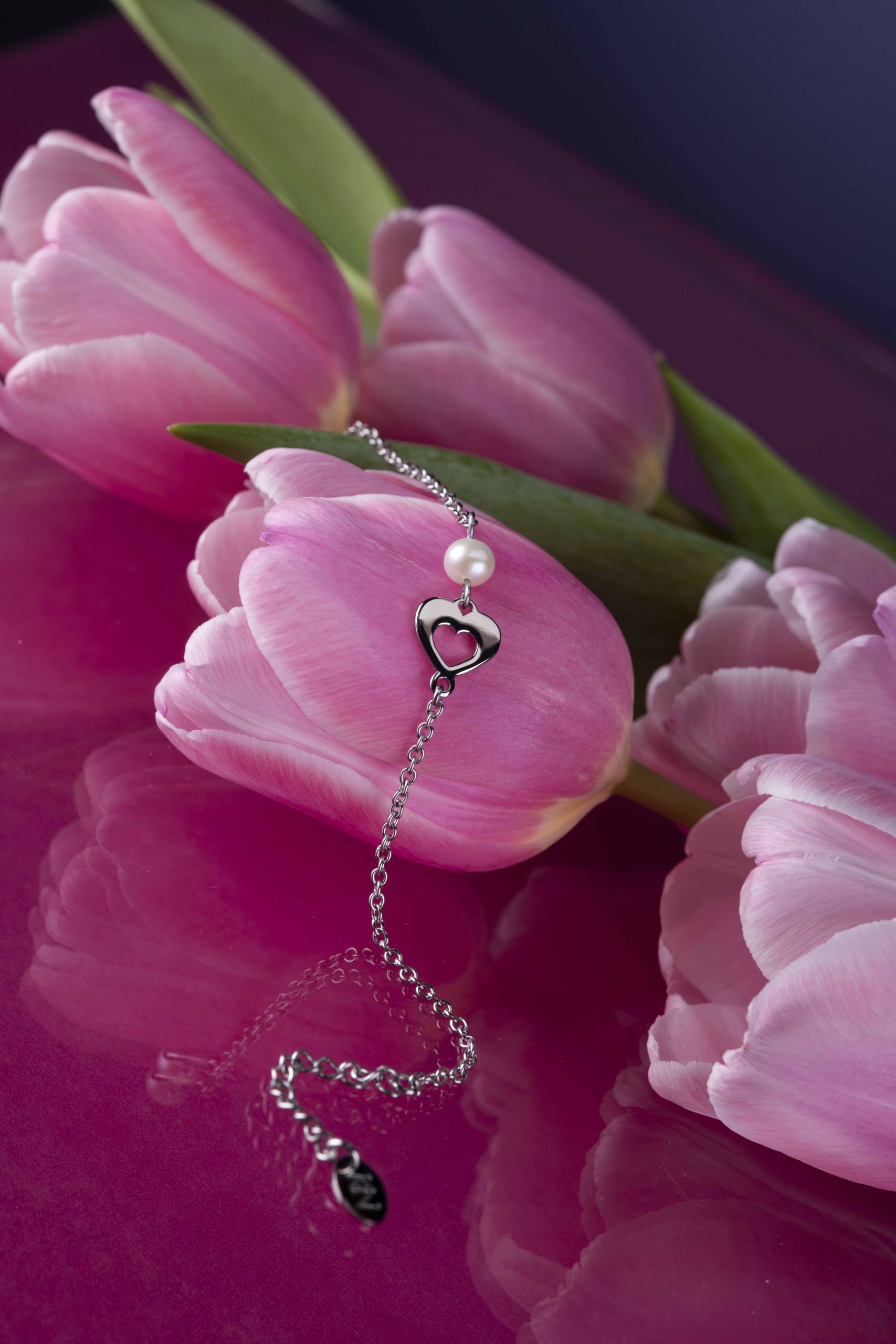 Náramok srdce ornamentika - retiazka + perla