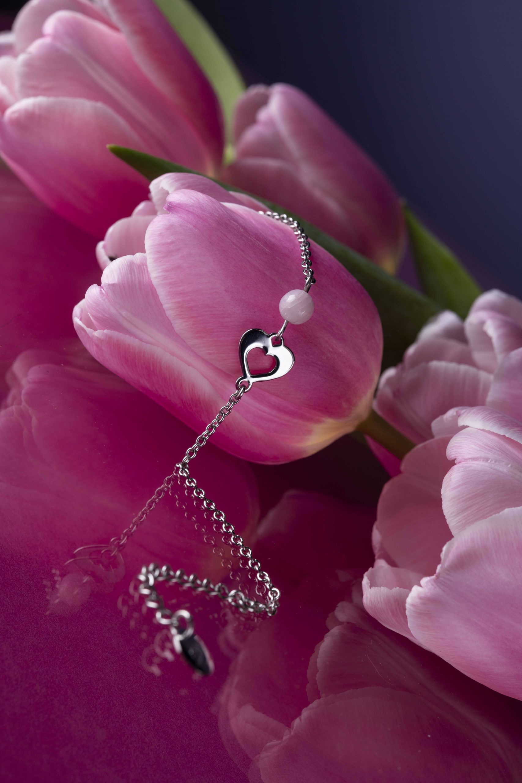 Náramok srdce ornamentika - retiazka + kunzit