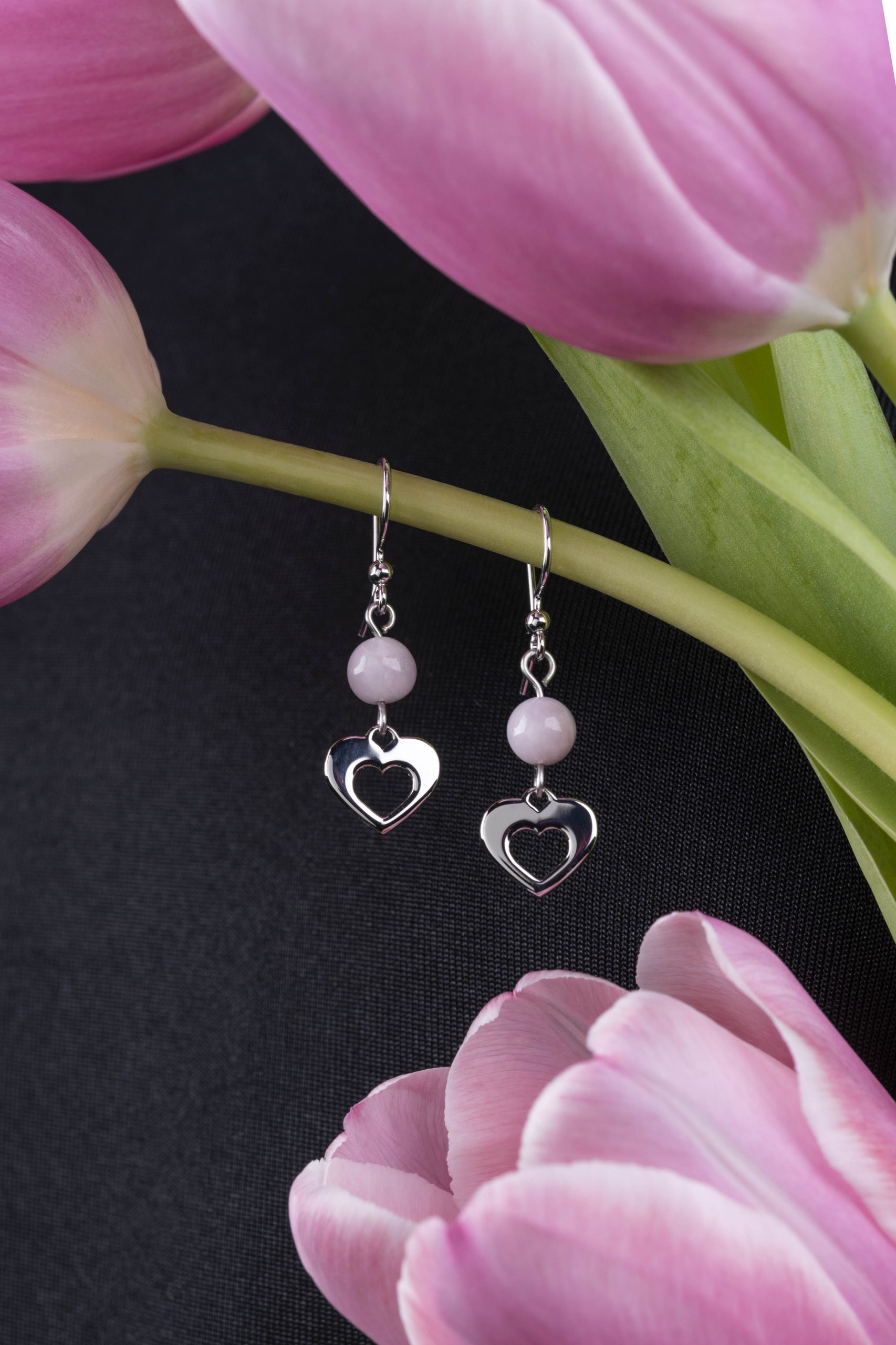 Náušnice srdce ornamentika mini + kunzit