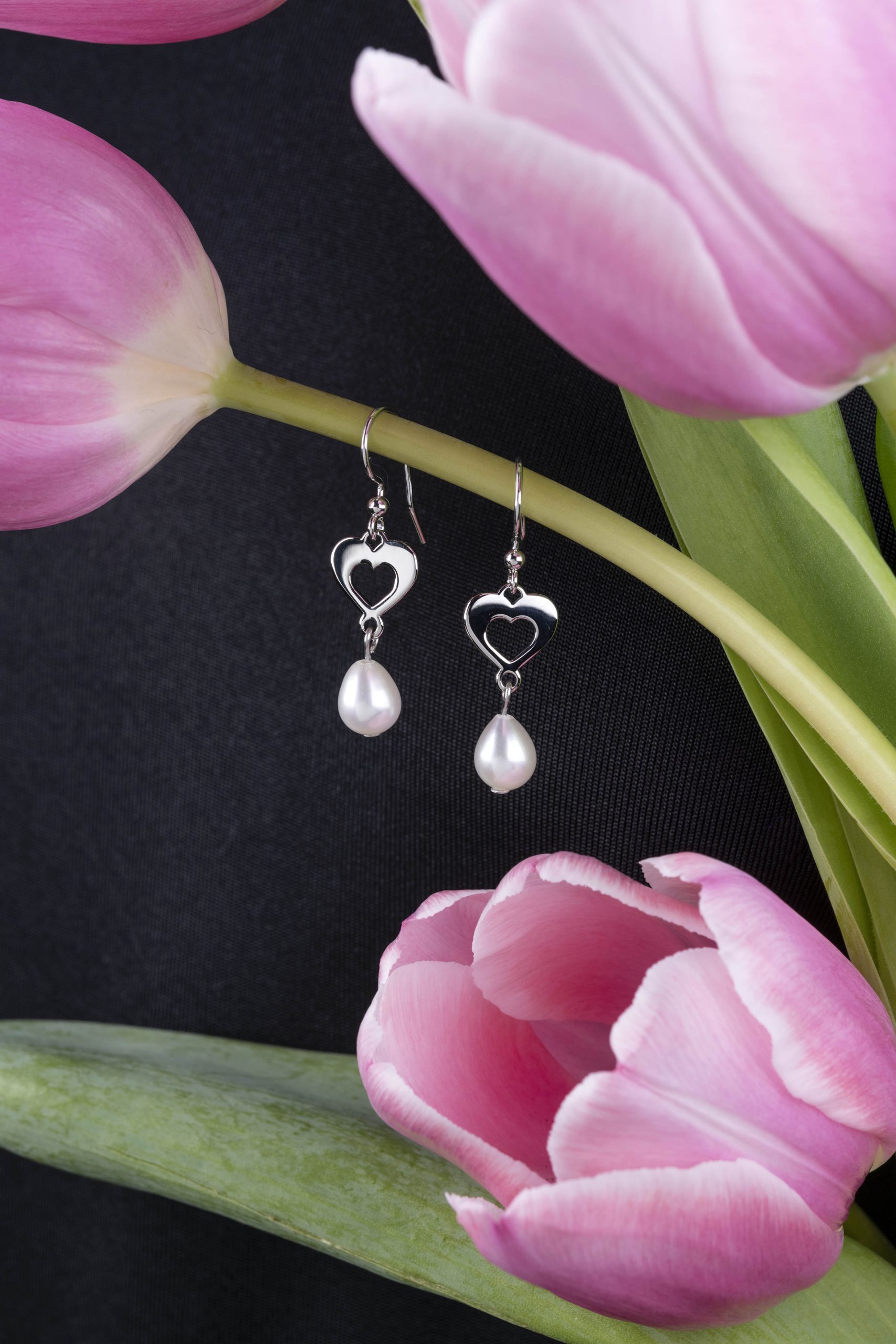 Náušnice srdce ornamentika mini + perla slza