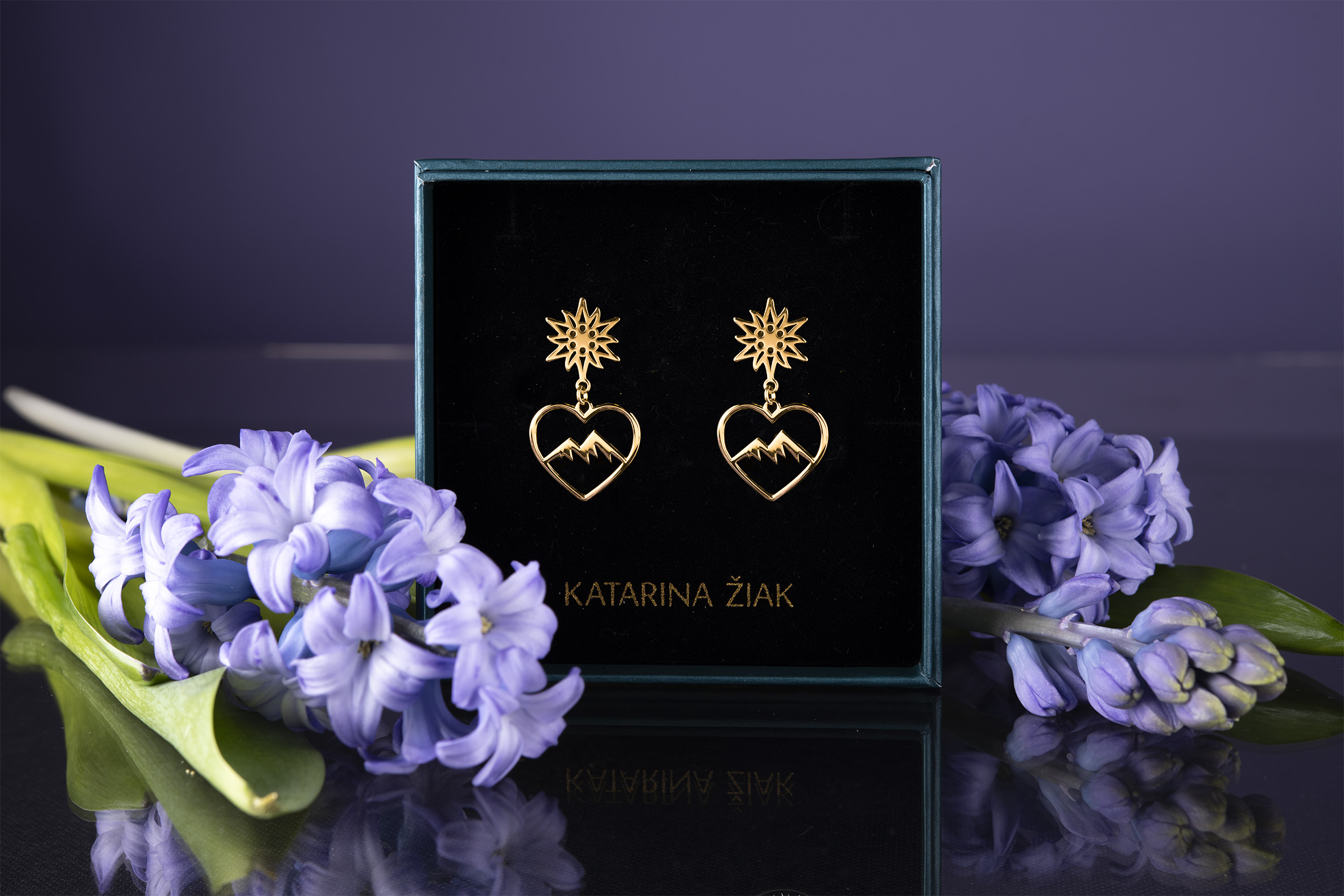 Napichovacie náušnice - srdce hory