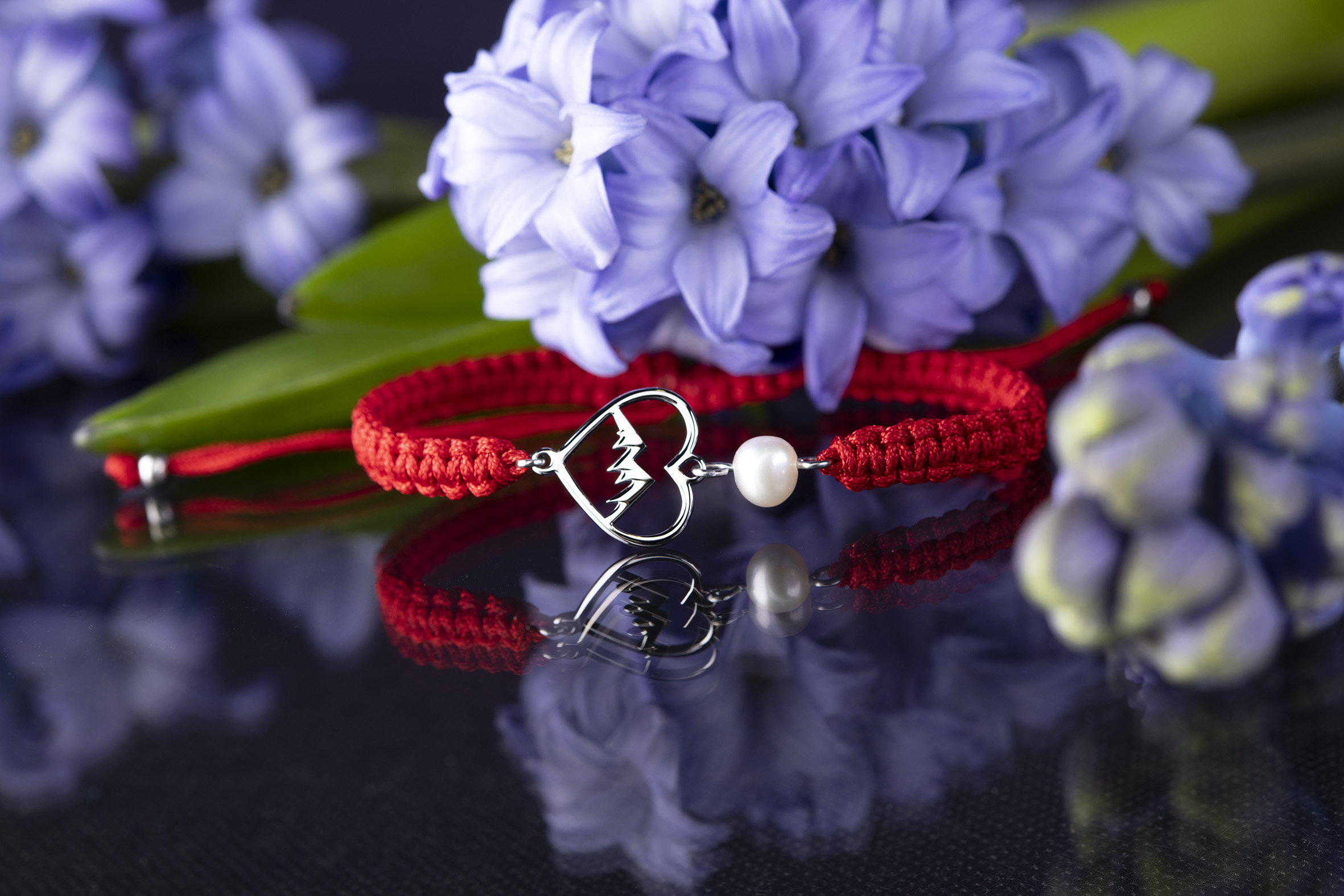 Náramok - srdce hory – šnúrka + perla