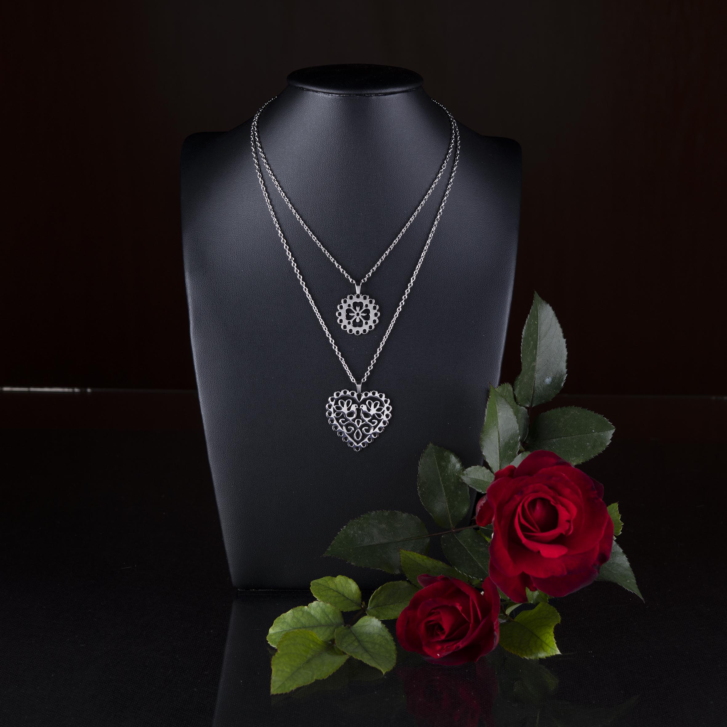 Dvojradový náhrdelník srdce holubice