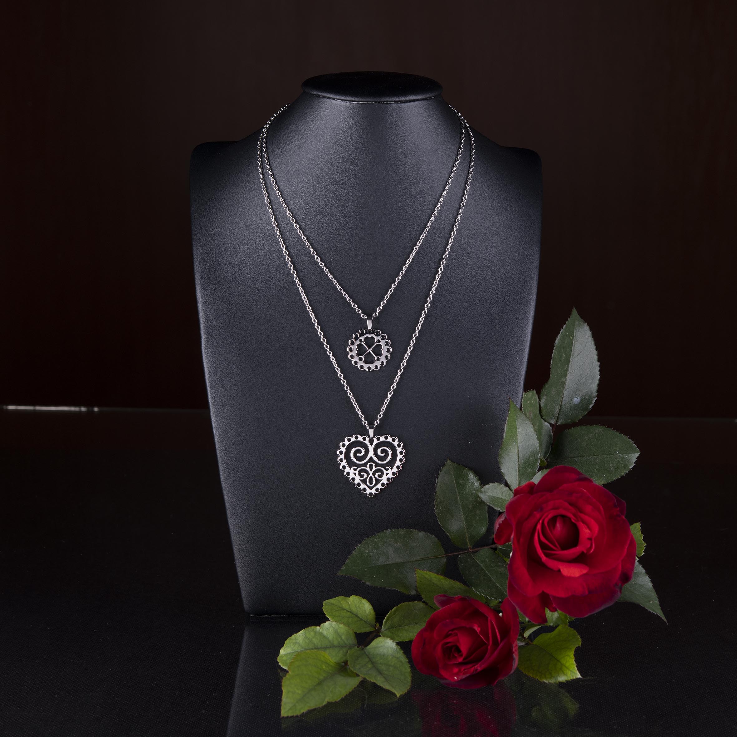 Dvojradový náhrdelník srdce ornament