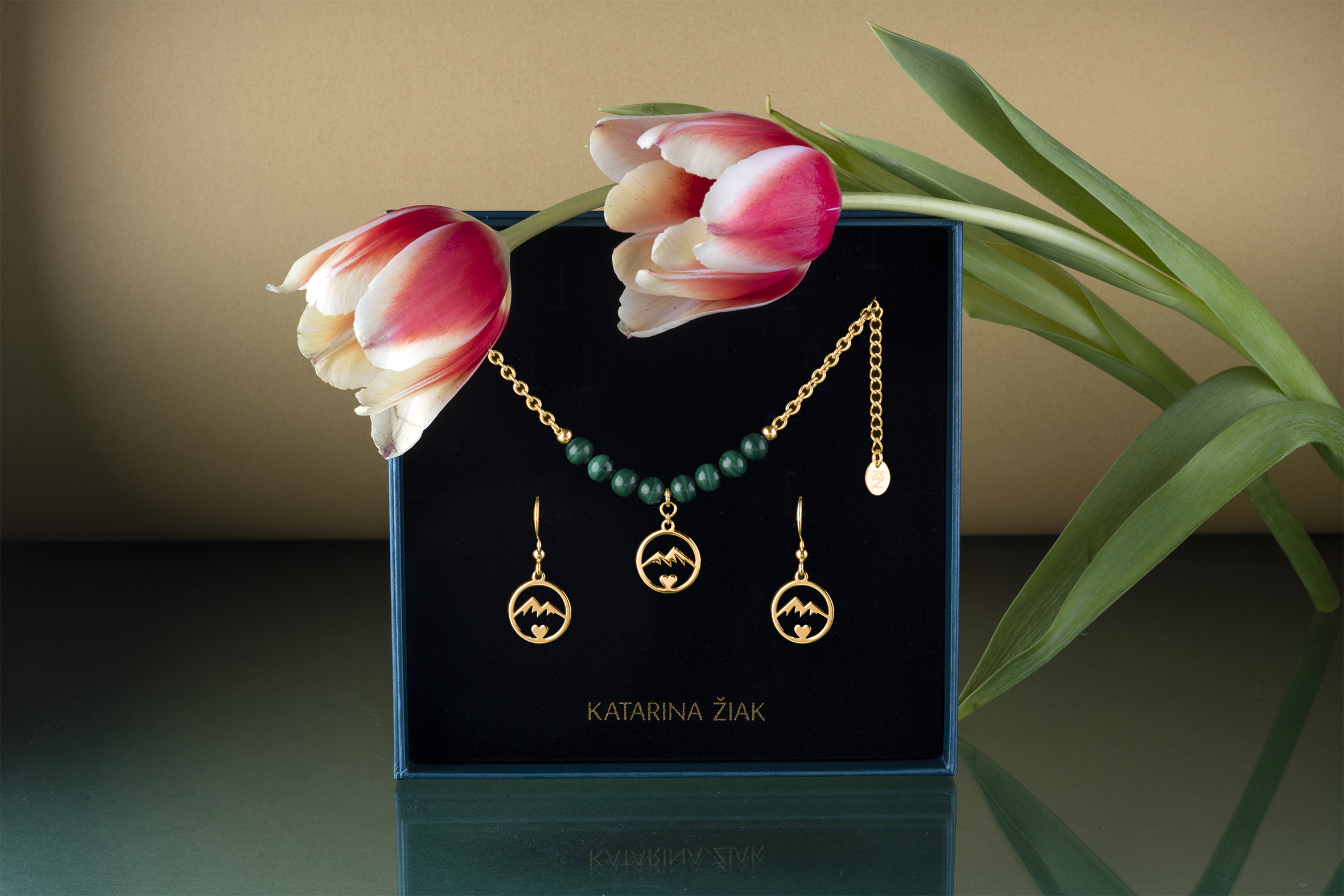 Set - Náhrdelník a náušnice - kruh hory 2 + malachit