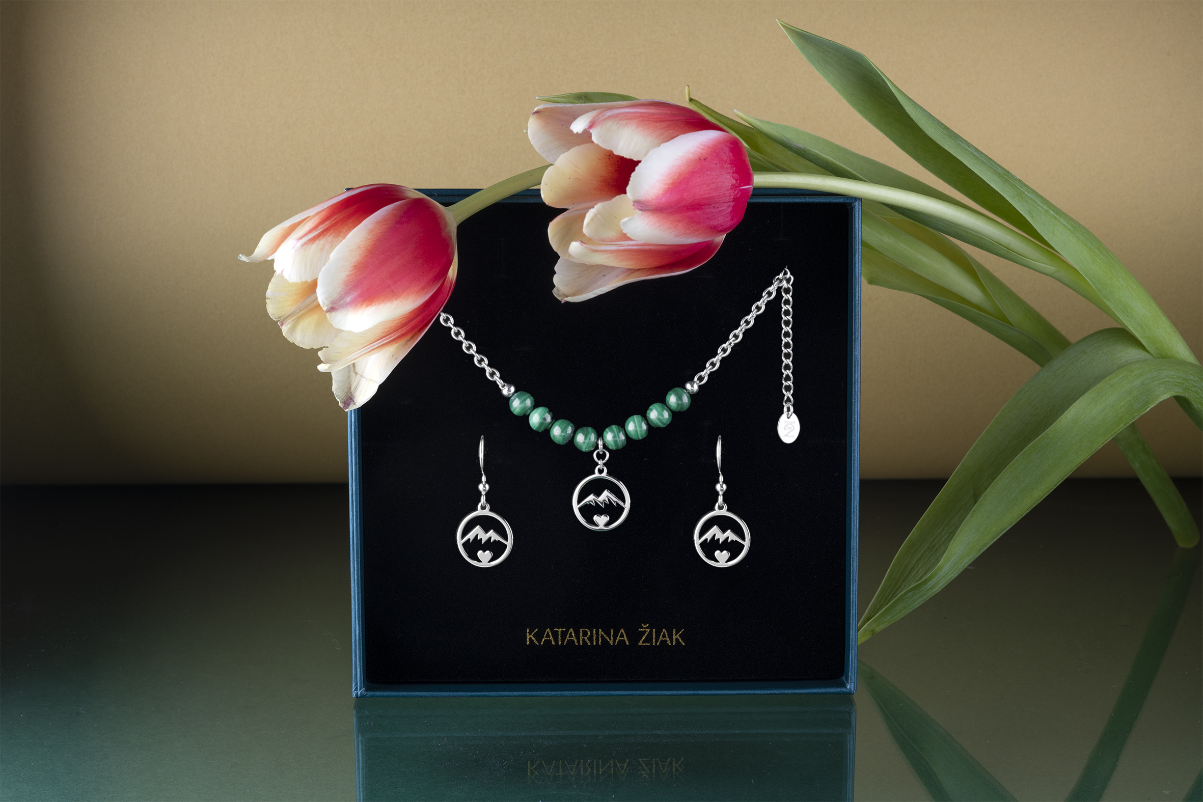 Set - Náhrdelník a náušnice - kruh hory 2 + malachit