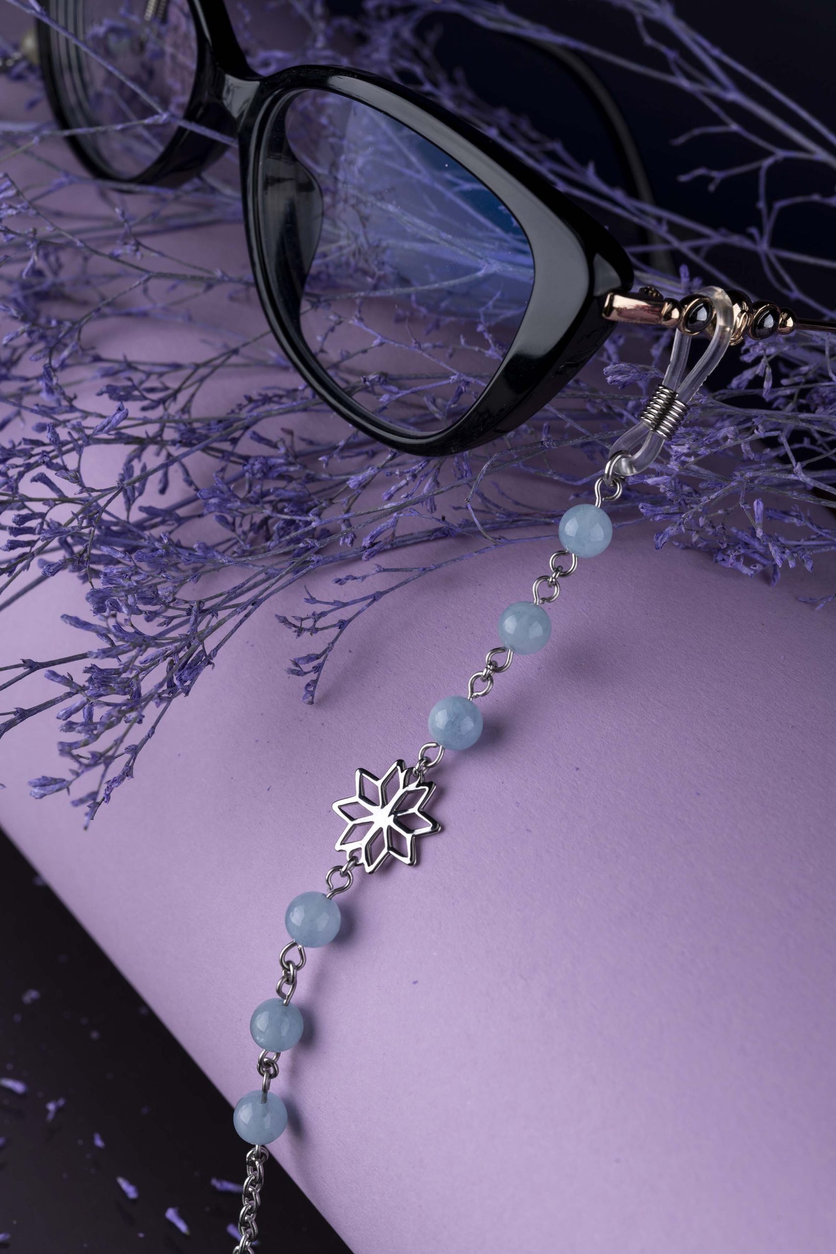 Retiazka na okuliare hviezda Novohrad + akvamarín