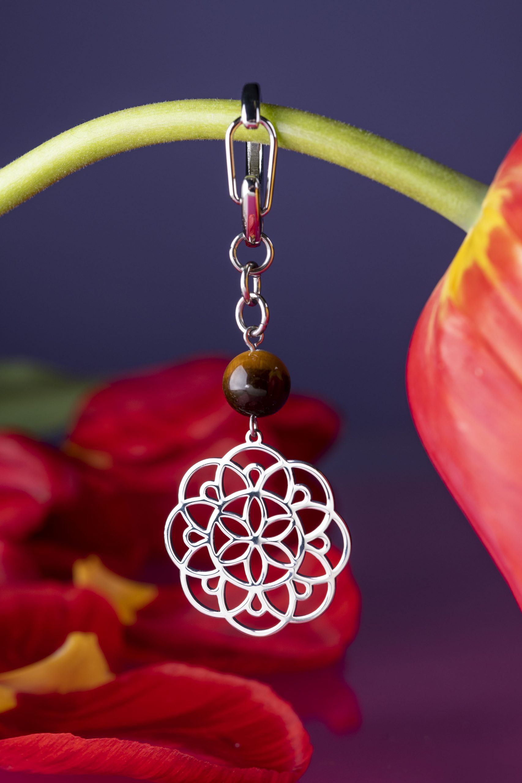 Kľúčenka - kvet života 2 + tigrie oko