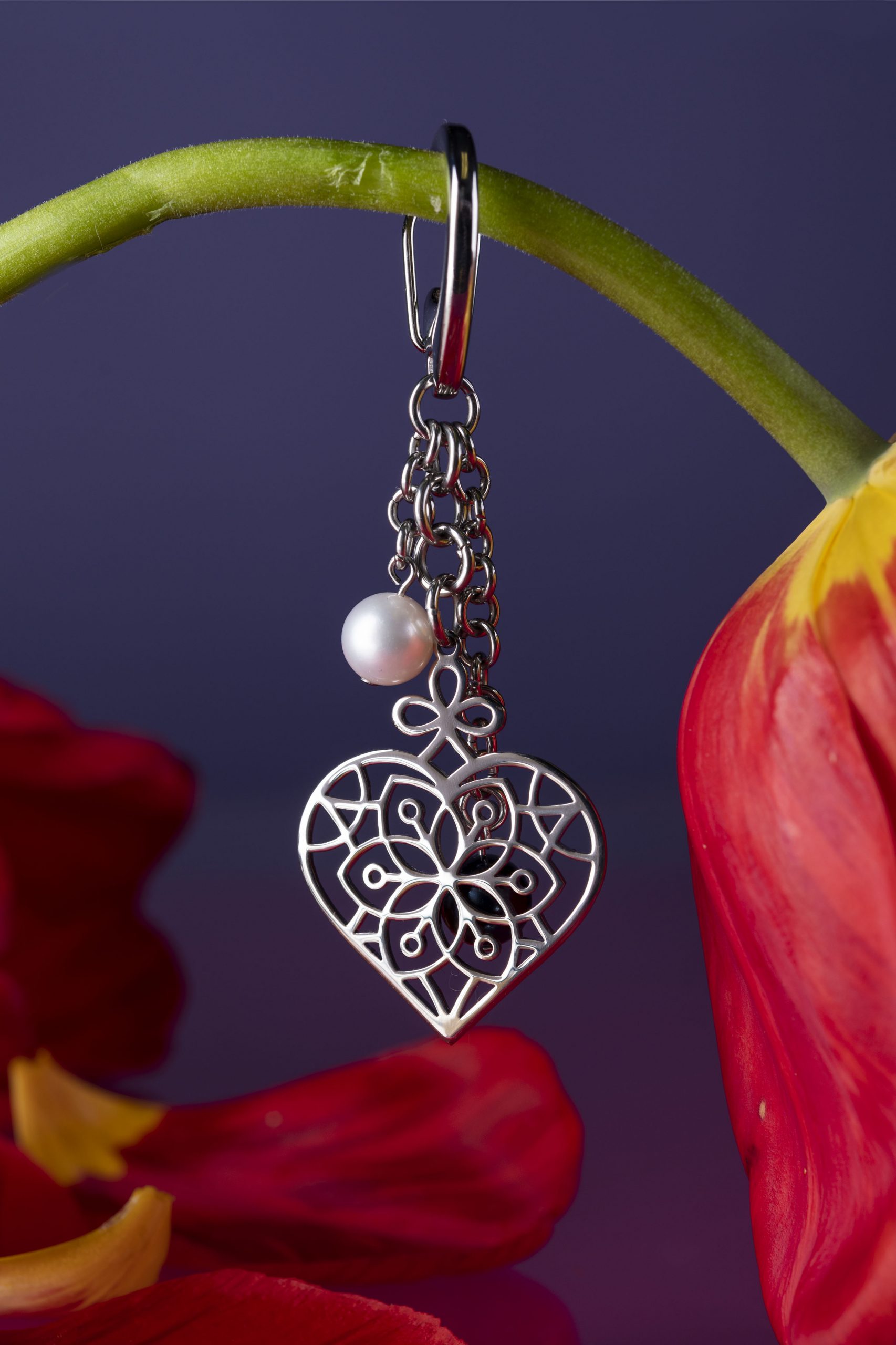 Kľúčenka - kvet života srdce + 2 perly