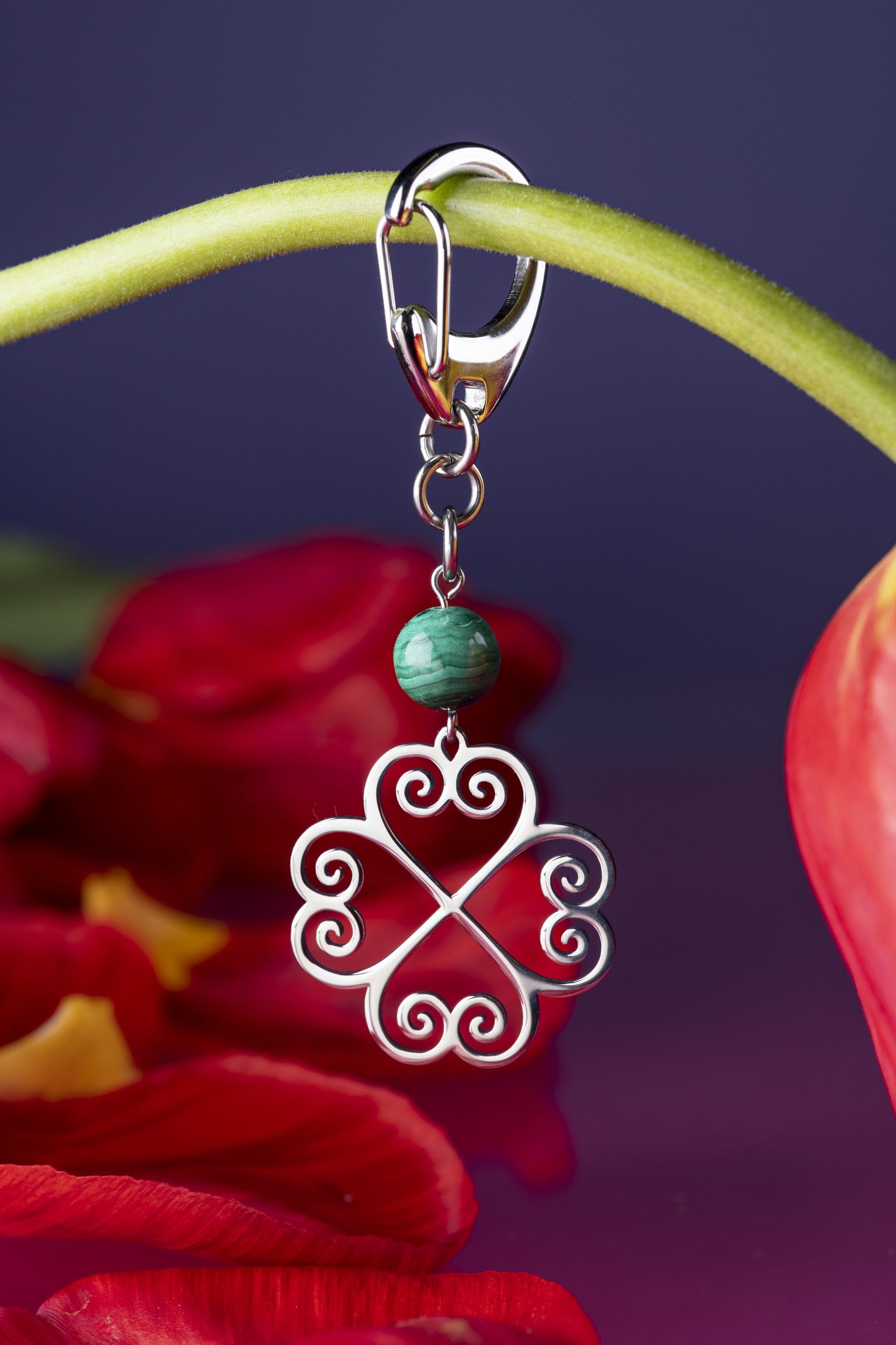 Kľúčenka - štvorlístok 1 + malachit