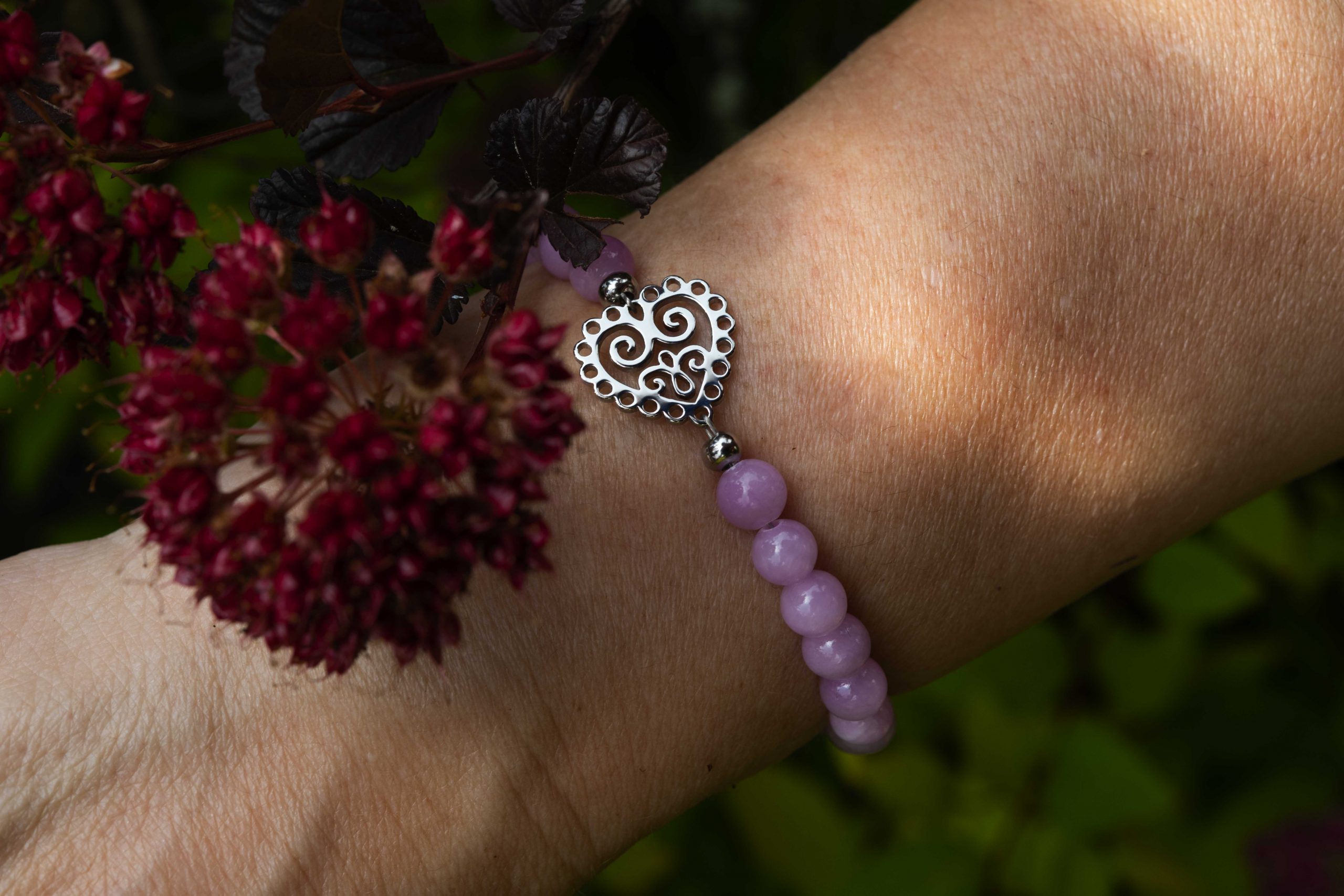 Náramok srdce ornament mini - kunzit