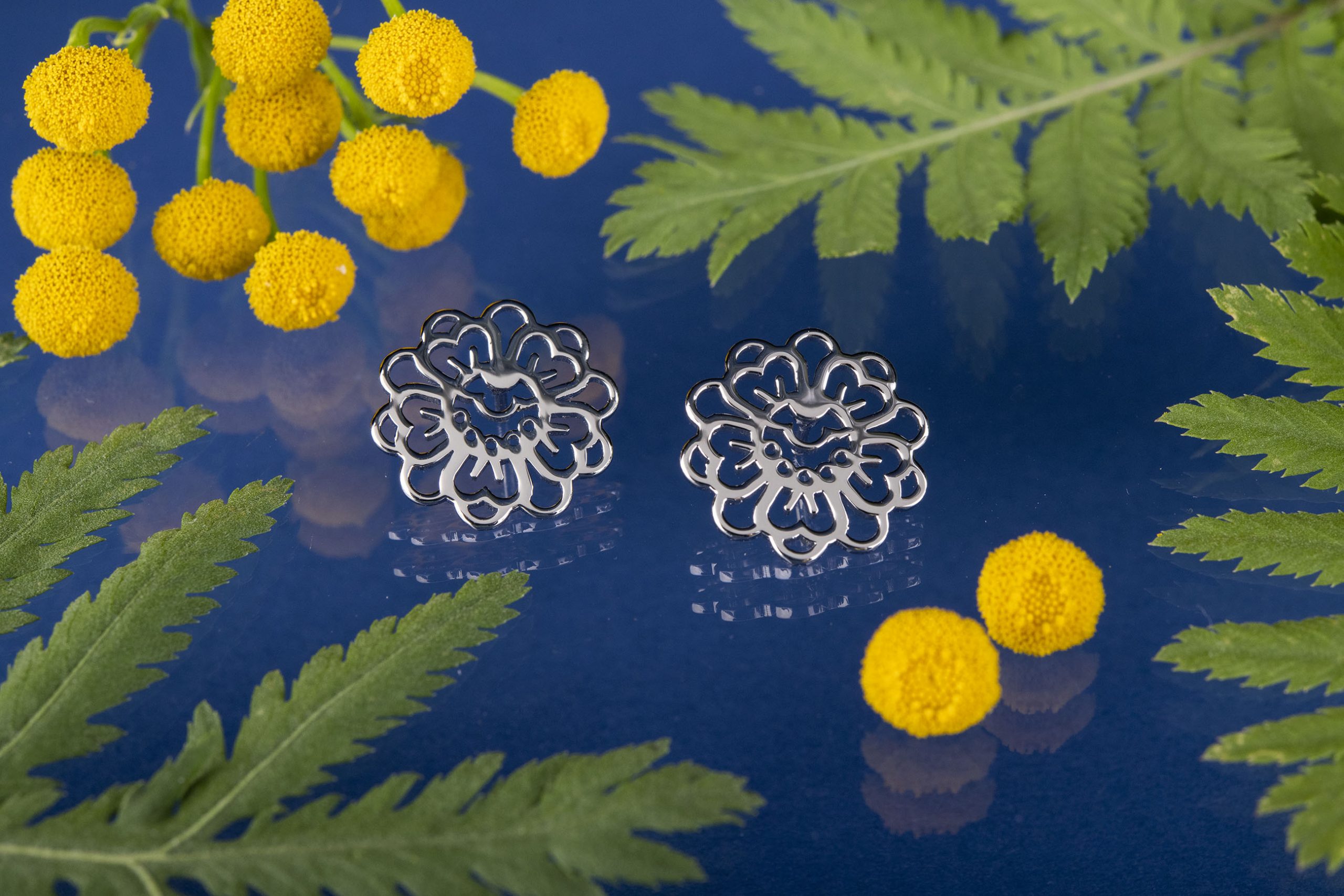 Napichovacie náušnice - modrotlač kvietok 3