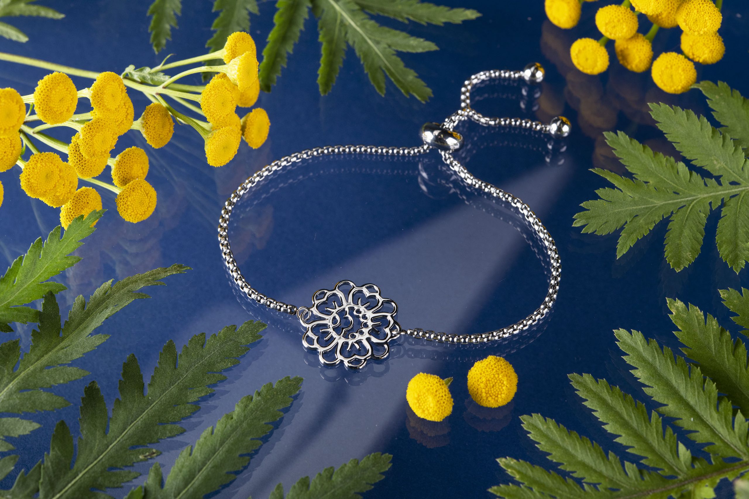 Náramok modrotlač kvietok 1 - posuvná retiazka