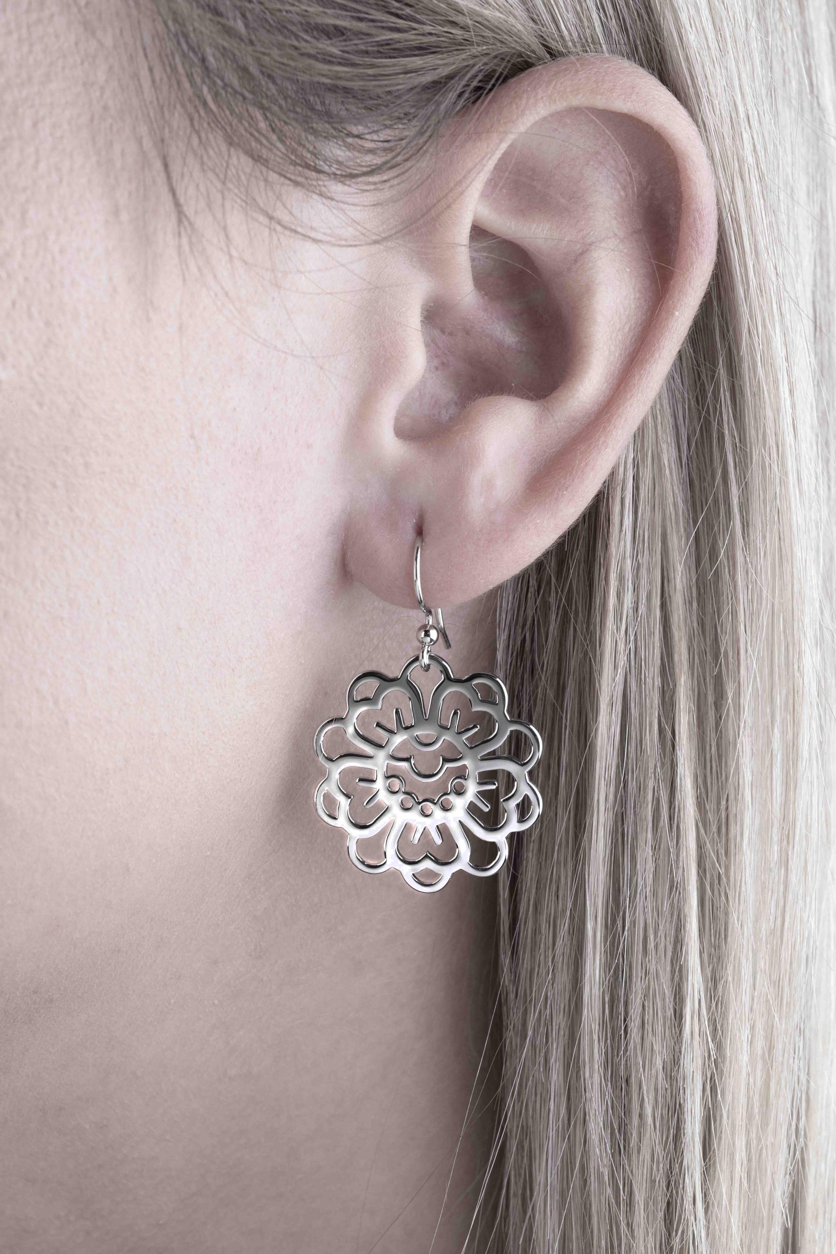 Náušnice kvietok modrotlač +háčik