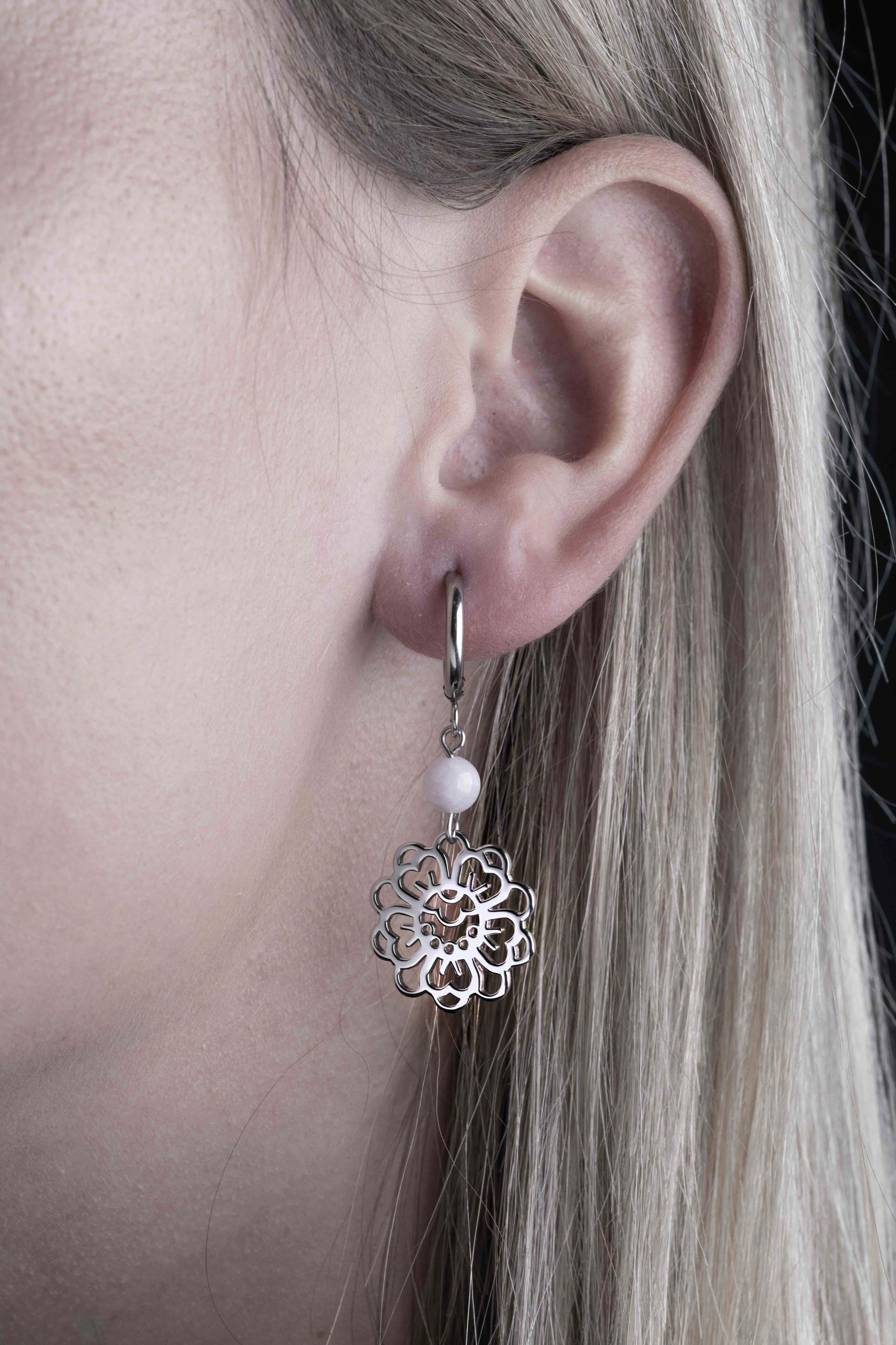 Náušnice kvietok modrotlač +háčik + kunzit