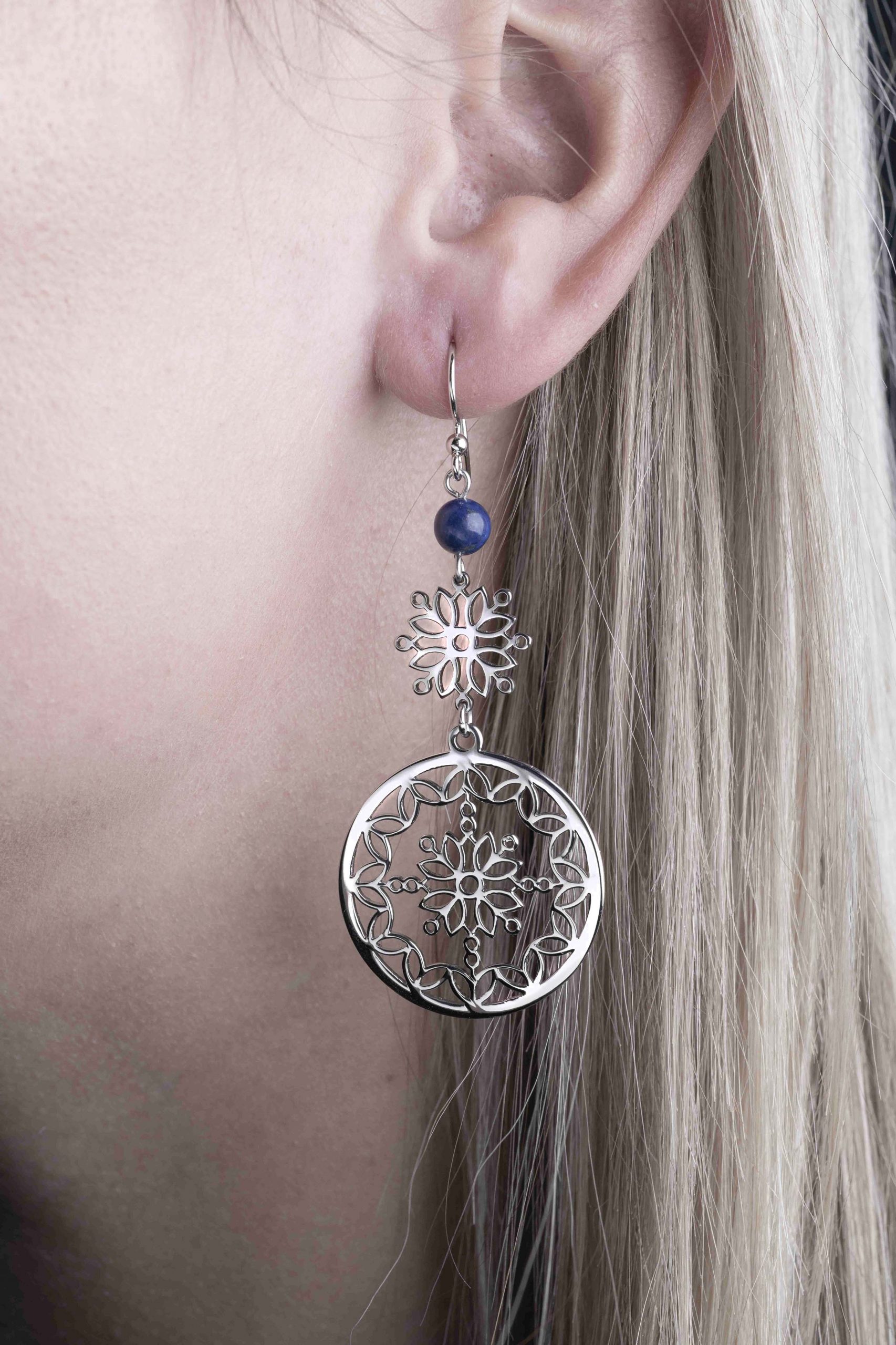 Náušnice modrotlač kruh ornament  - skladané + lapis