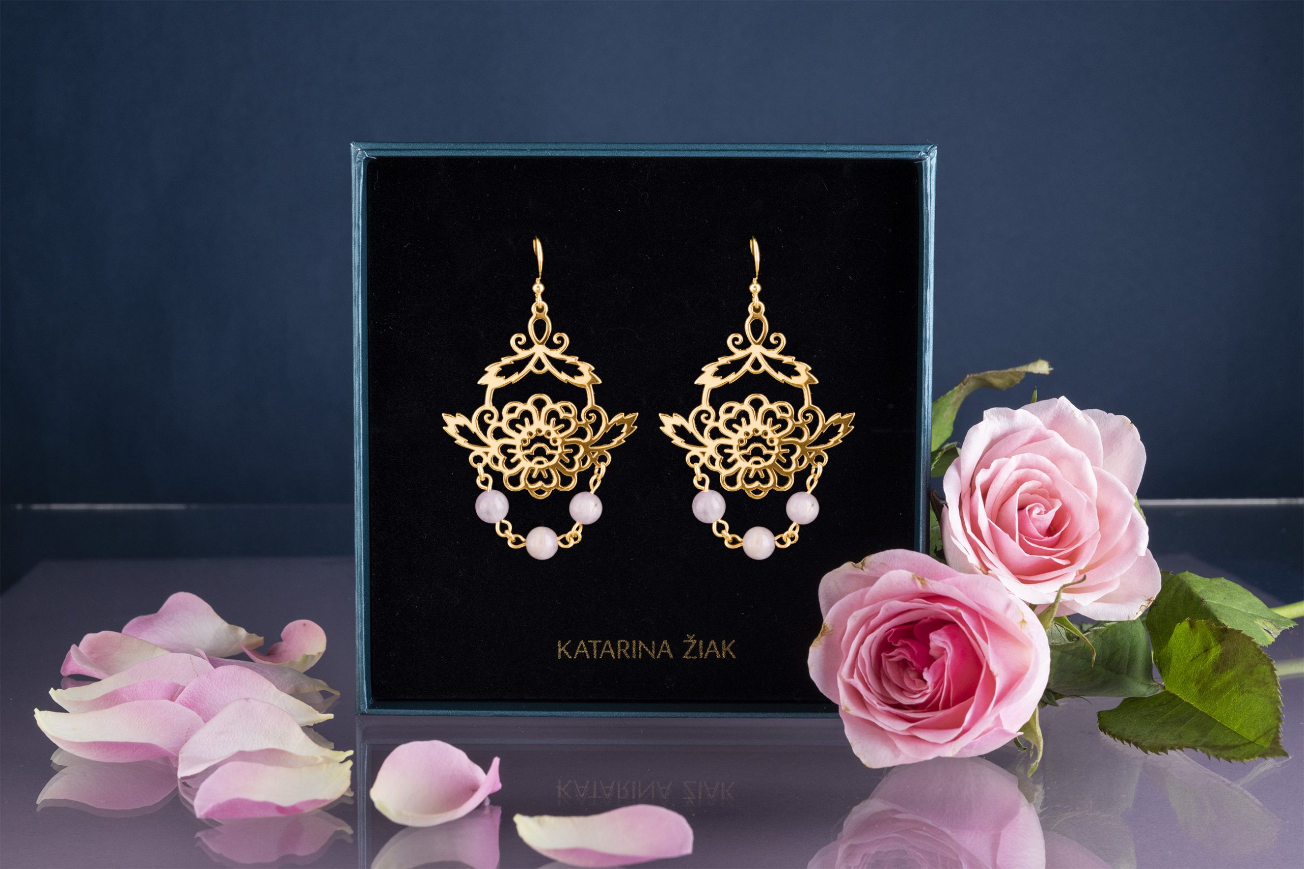 Náušnice modrotlač kvietok ornament  1 - skladané + kunzit