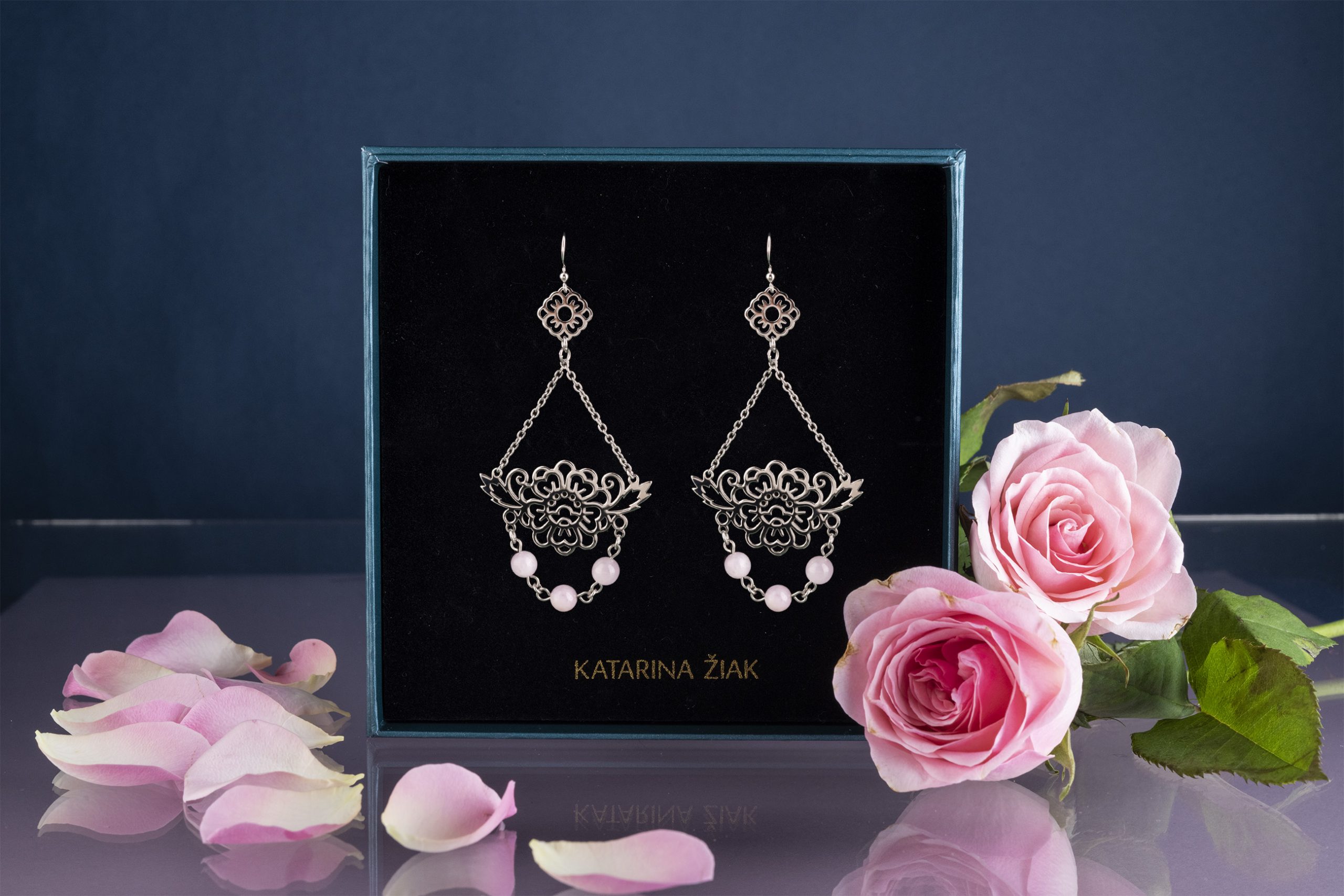 Náušnice modrotlač kvietok ornament  2 - skladané + kunzit