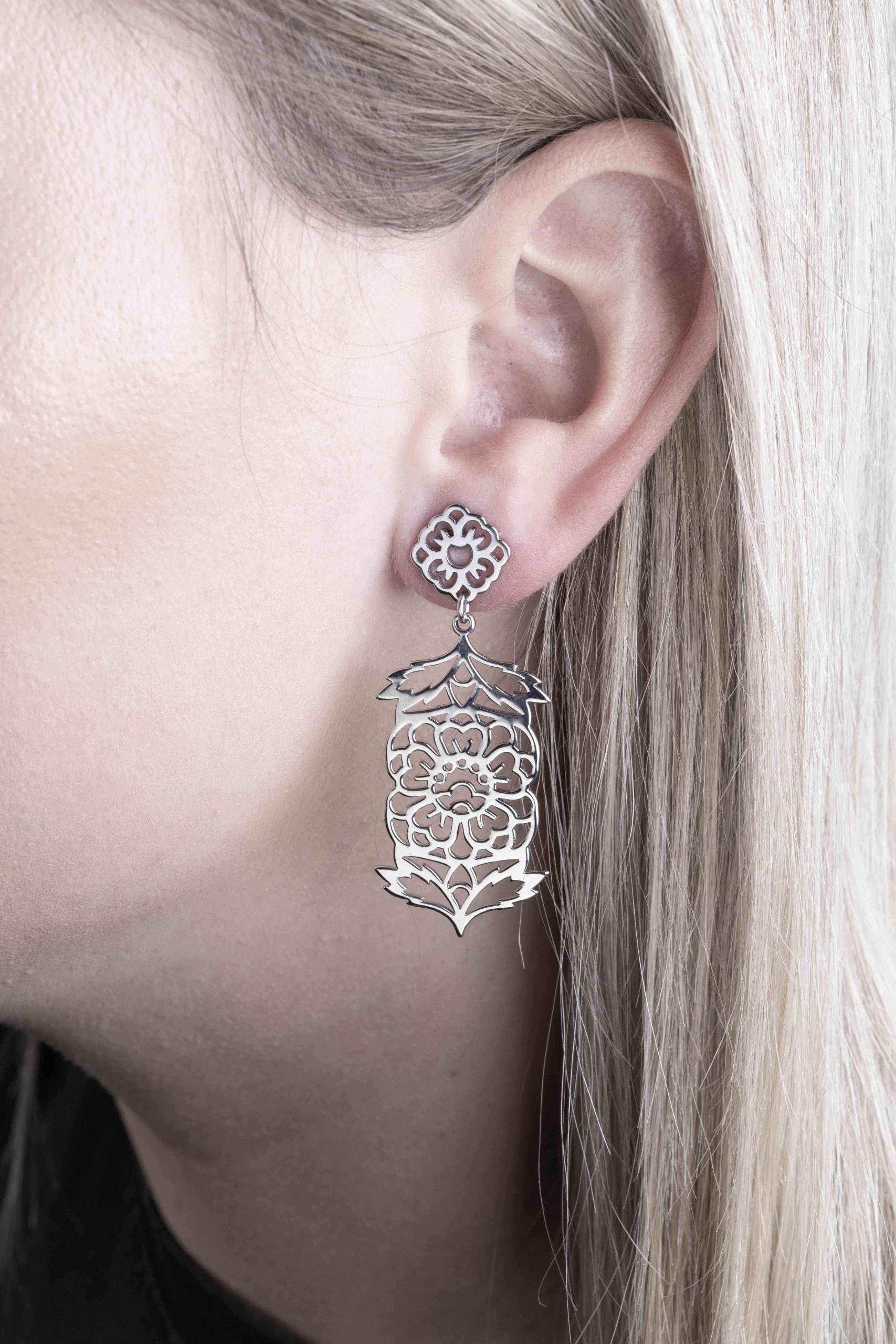 Náušnice modrotlač ornament kvietok ovál 2