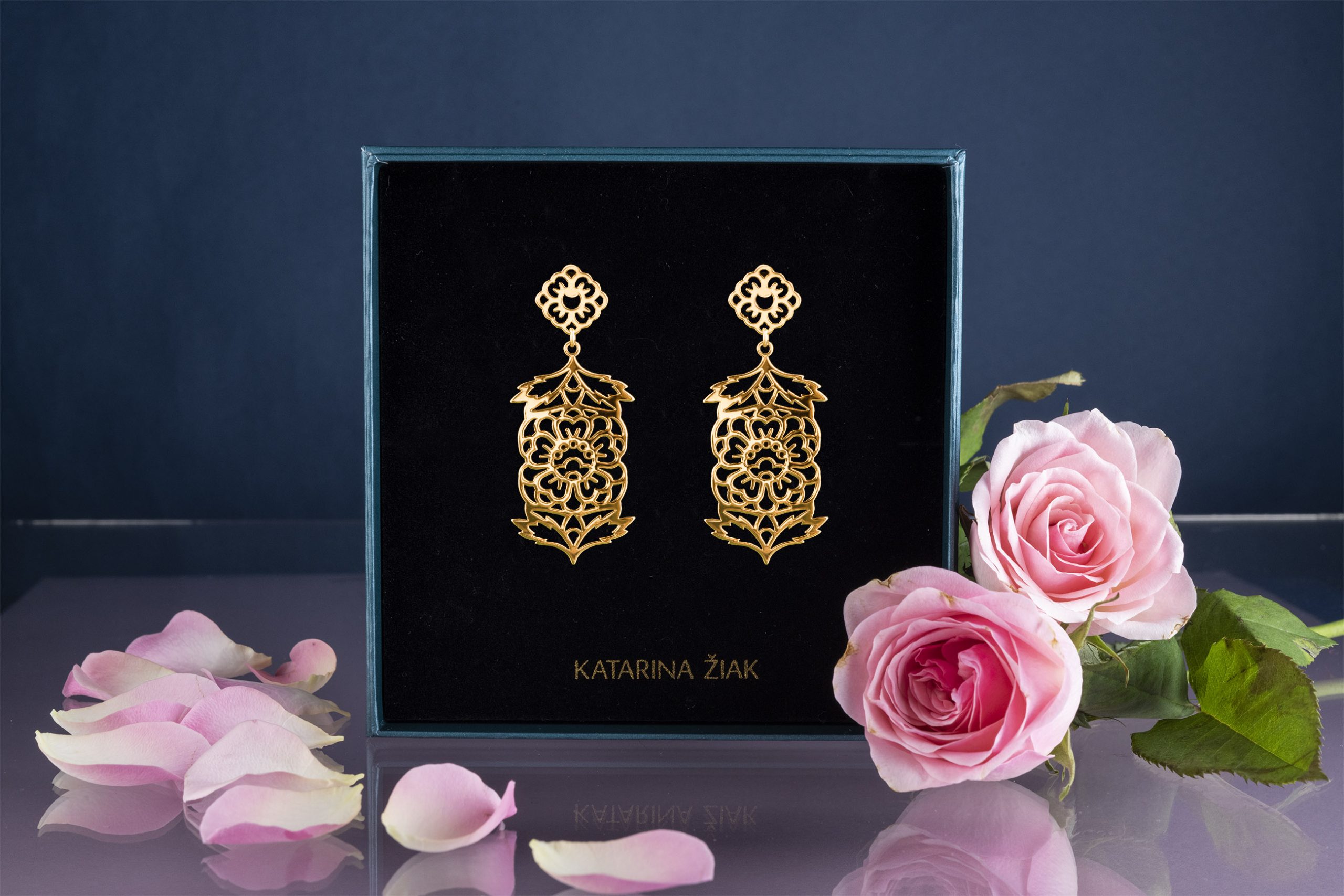 Náušnice modrotlač ornament kvietok ovál 2