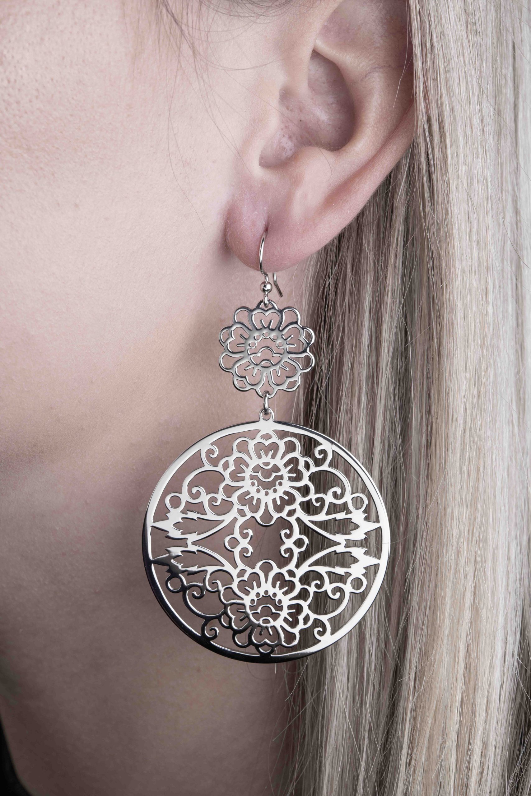 Náušnice modrotlač kvietok ornament  1 - skladané kruh