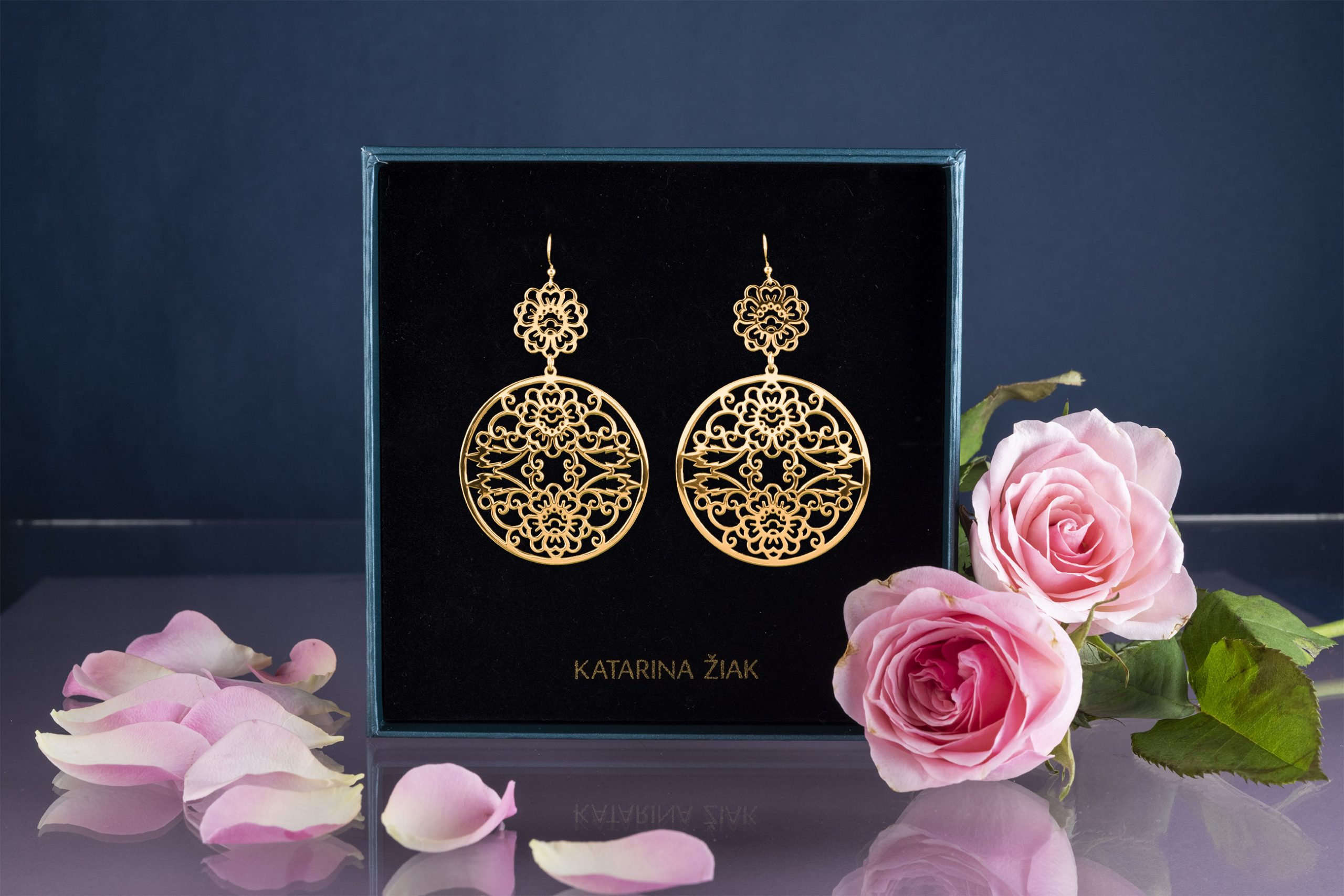 Náušnice modrotlač kvietok ornament  1 - skladané kruh