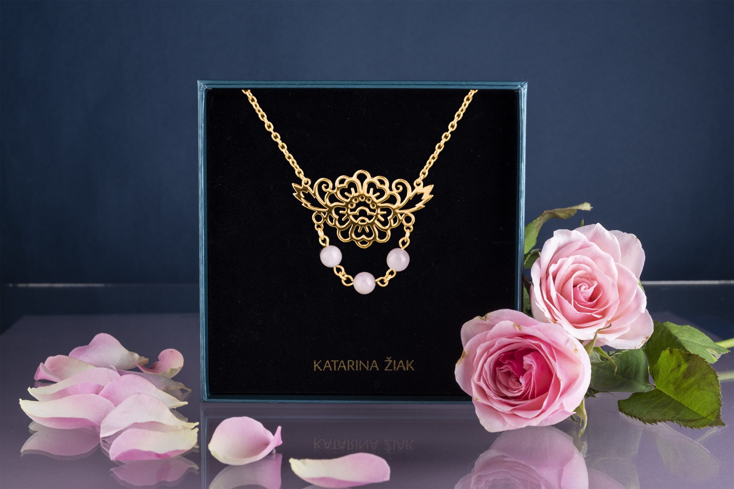 Náhrdelník modrotlač kvietok 2- oblúk + kunzit