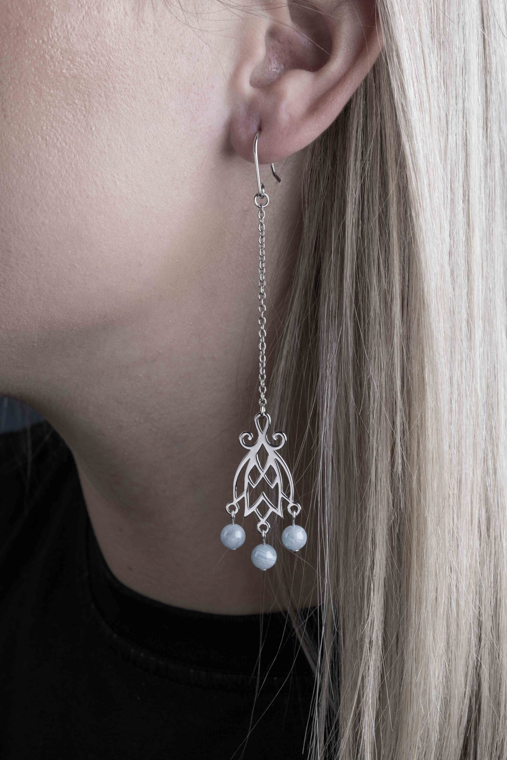 Náušnice modrotlač zvonček + akvamarín - dlhé