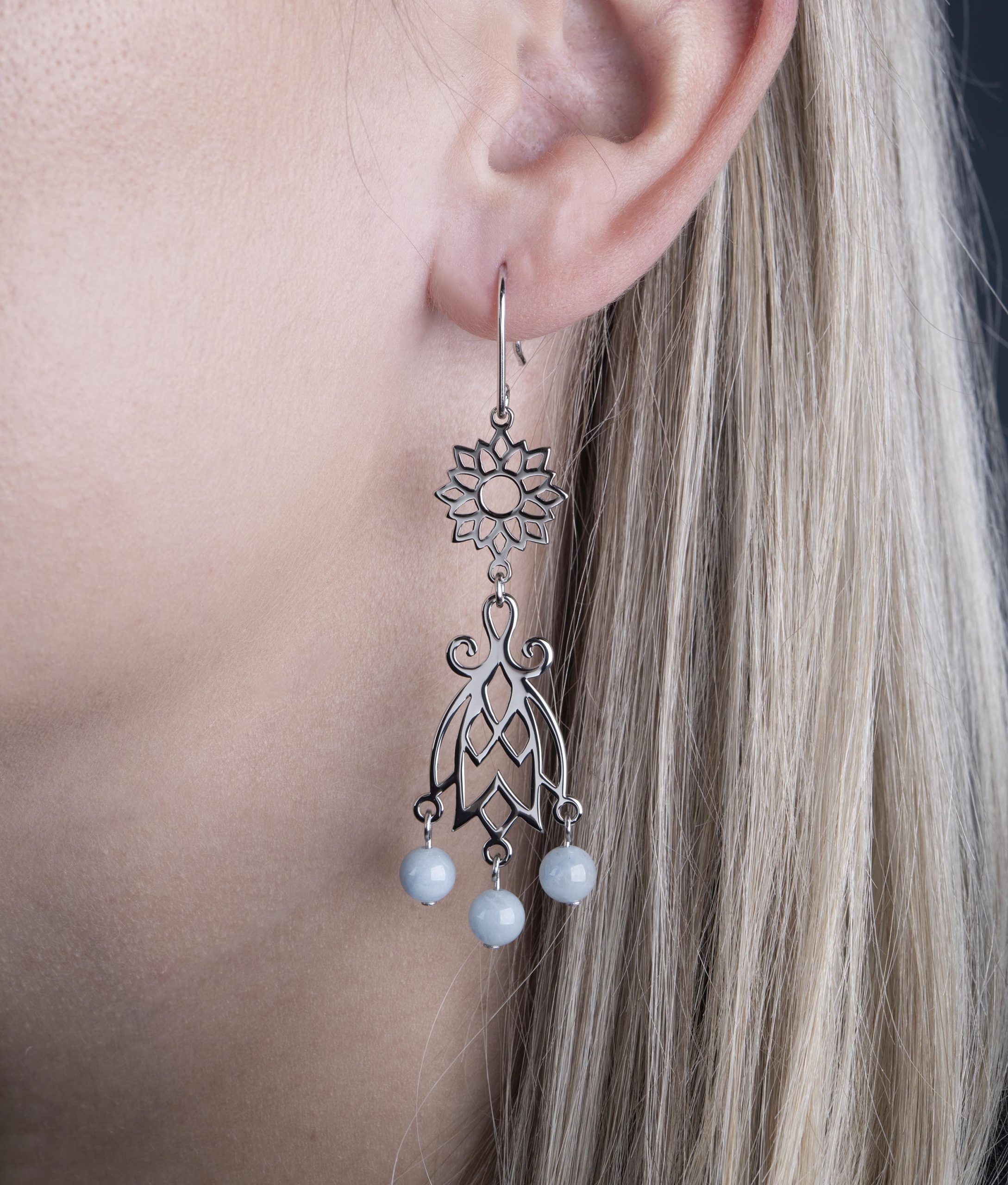 Náušnice modrotlač zvonček + akvamarín + slnečnica