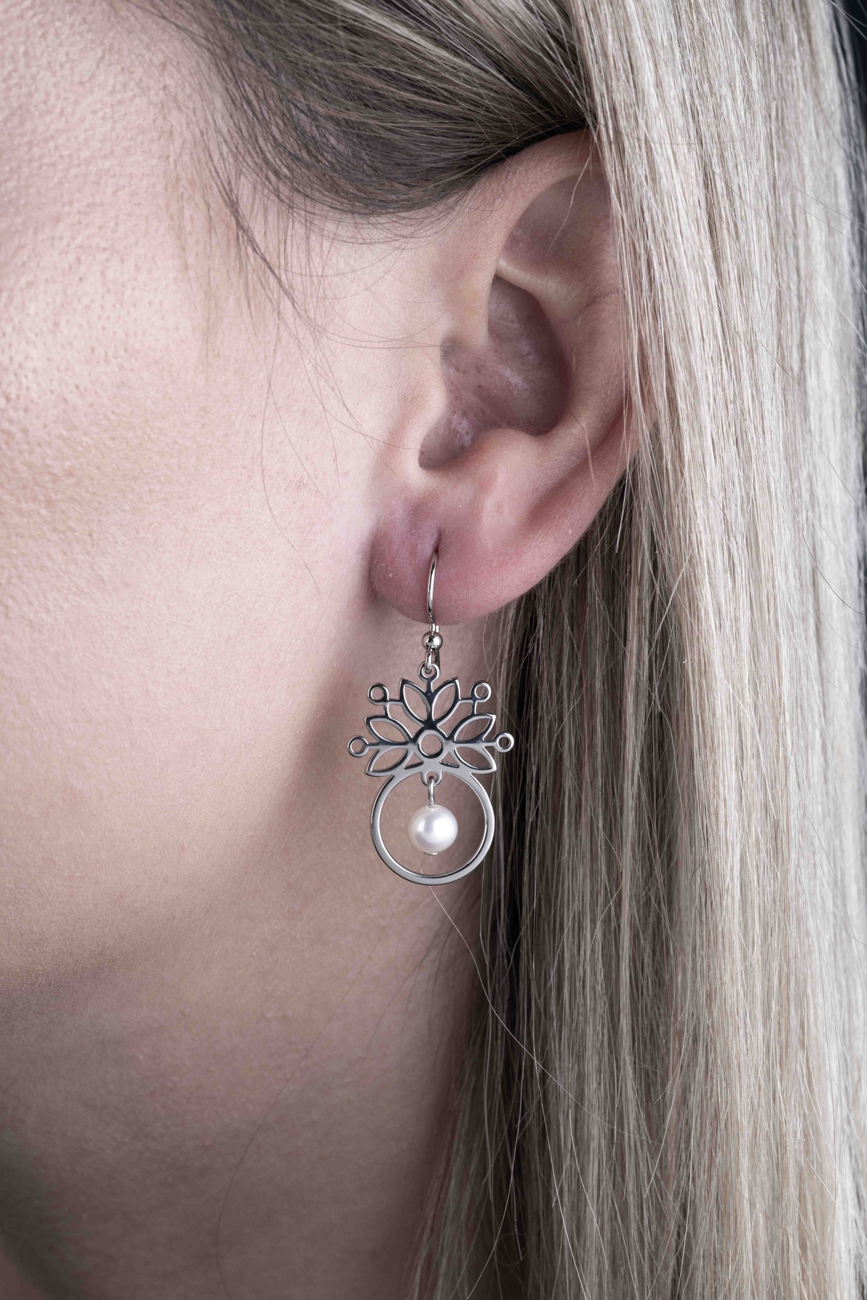 Náušnice modrotlač hviezda kruh + perly