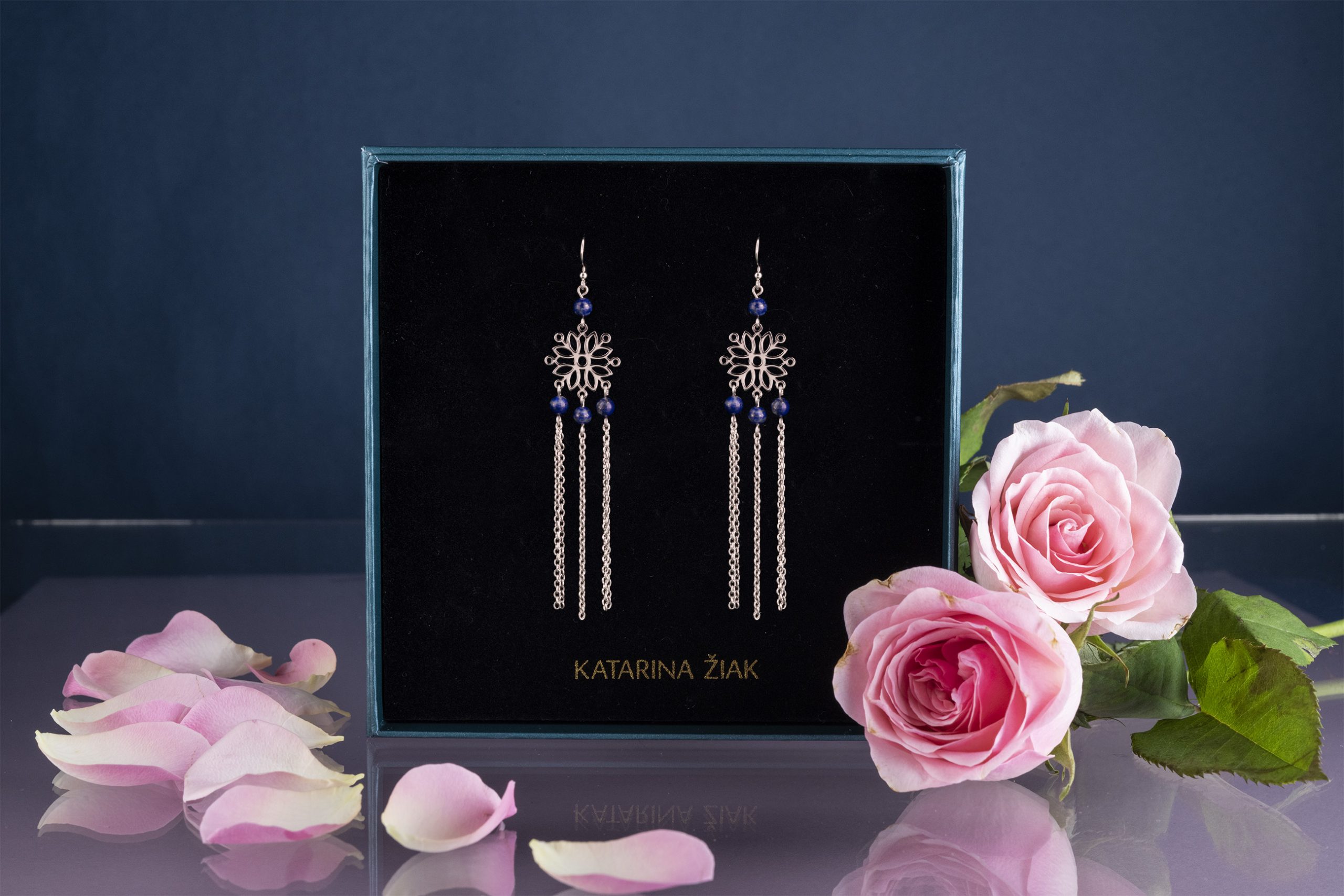 Náušnice modrotlač hviezda 1 s lapisom vodopád