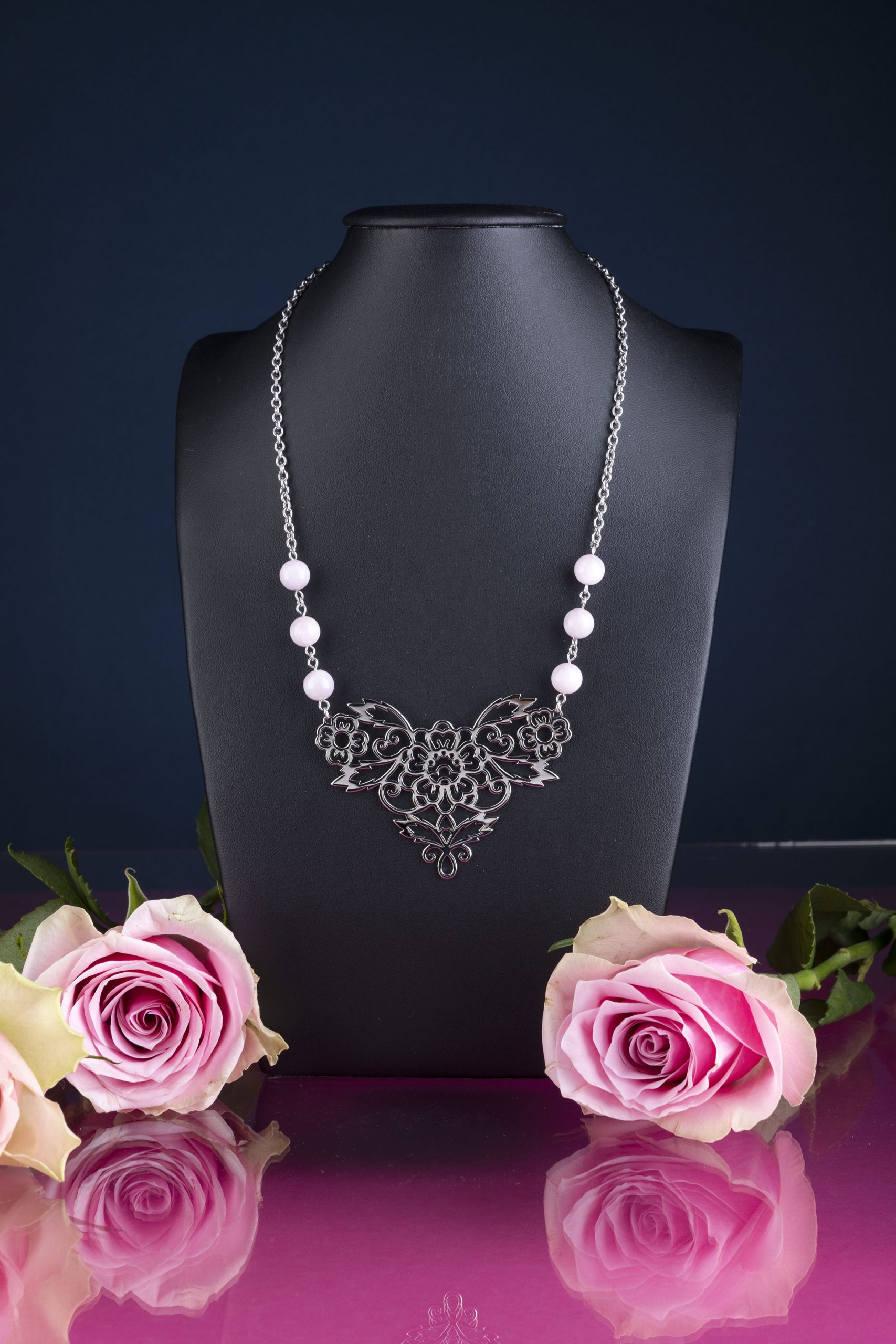 Náhrdelník modrotlač kvietok 4- oblúk + kunzit