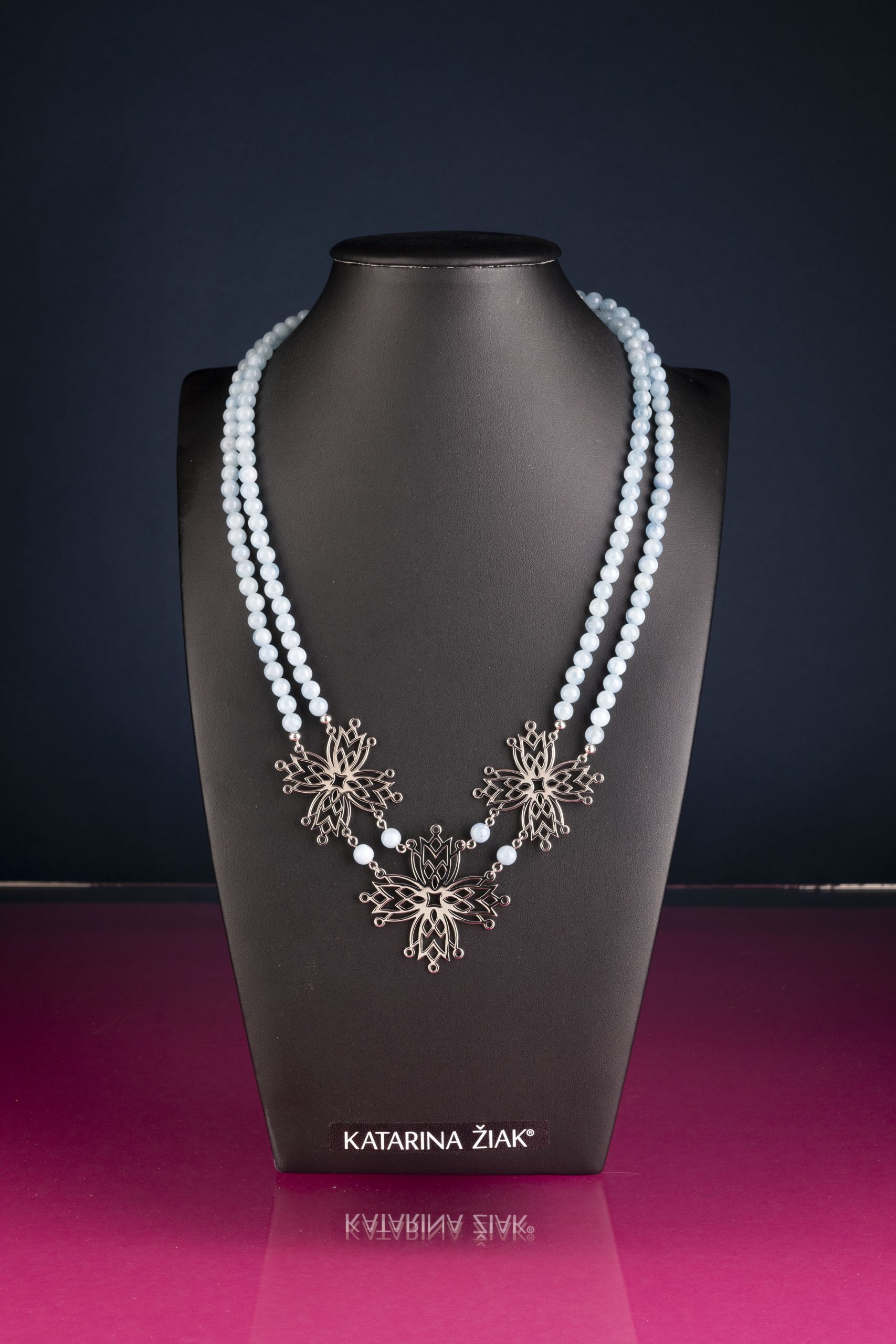 Náhrdelník modrotlač zvončeky veľký - akvamarín