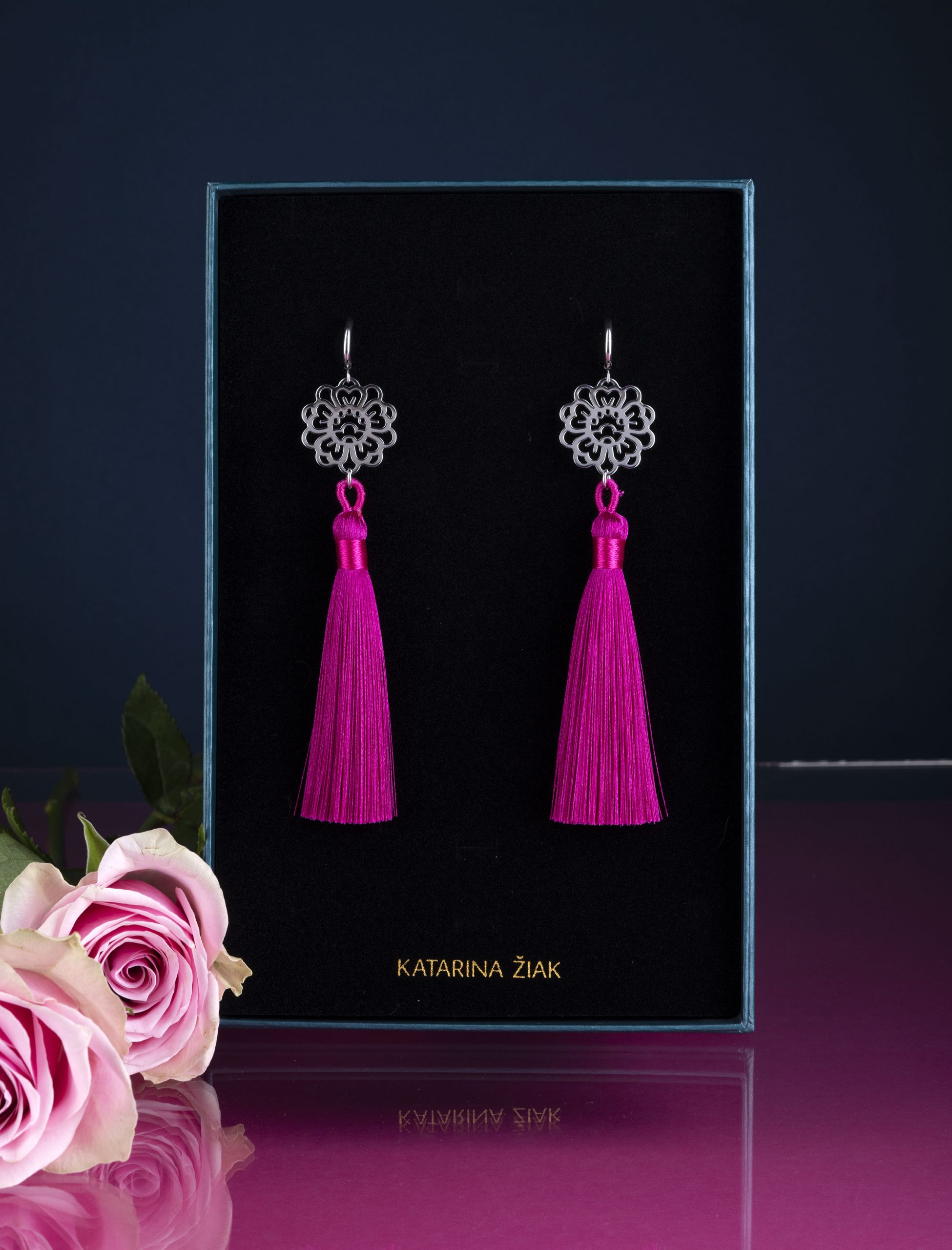 Náušnice – modrotlač kvietok - strapce