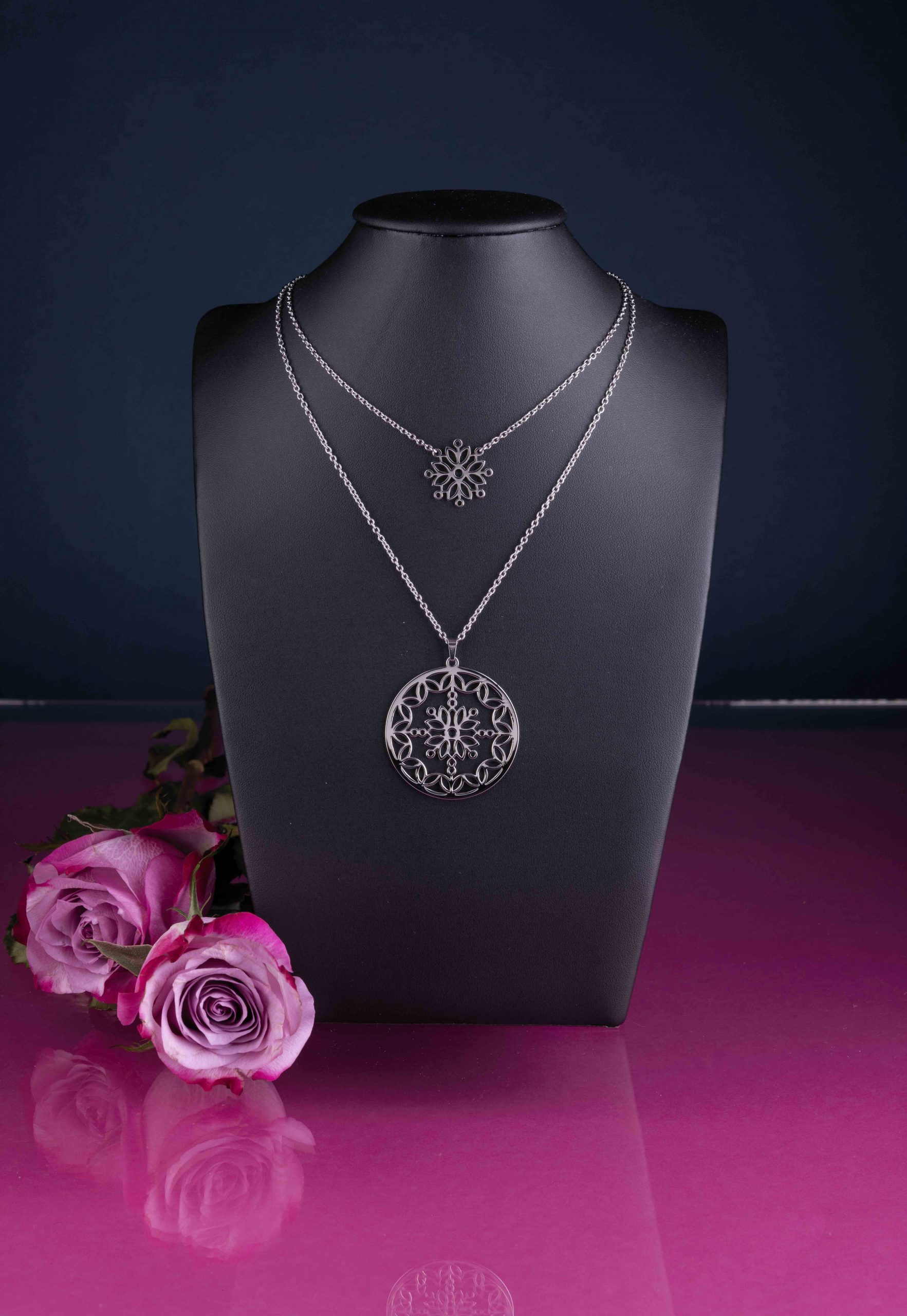 Dvojradový náhrdelník kruh - modrotlač