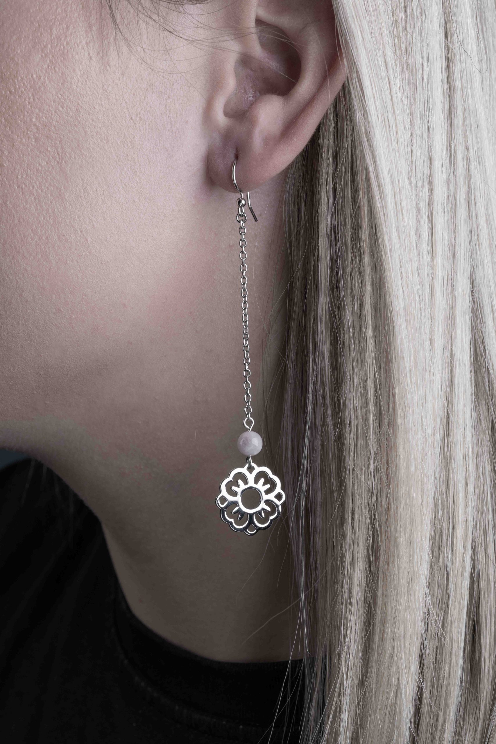 Náušnice – modrotlač nezábudka+ kunzit - dlhé