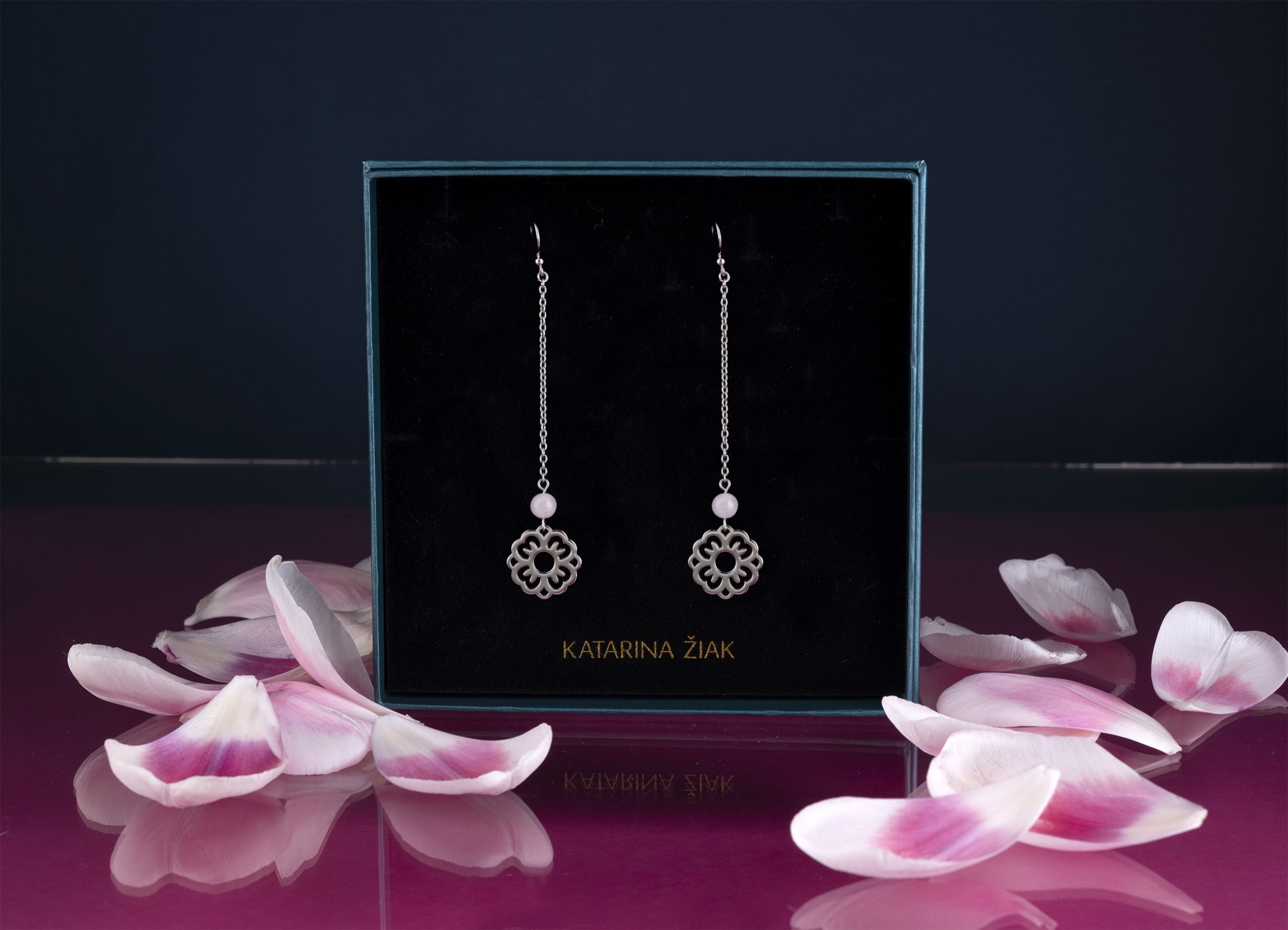 Náušnice – modrotlač nezábudka+ kunzit - dlhé