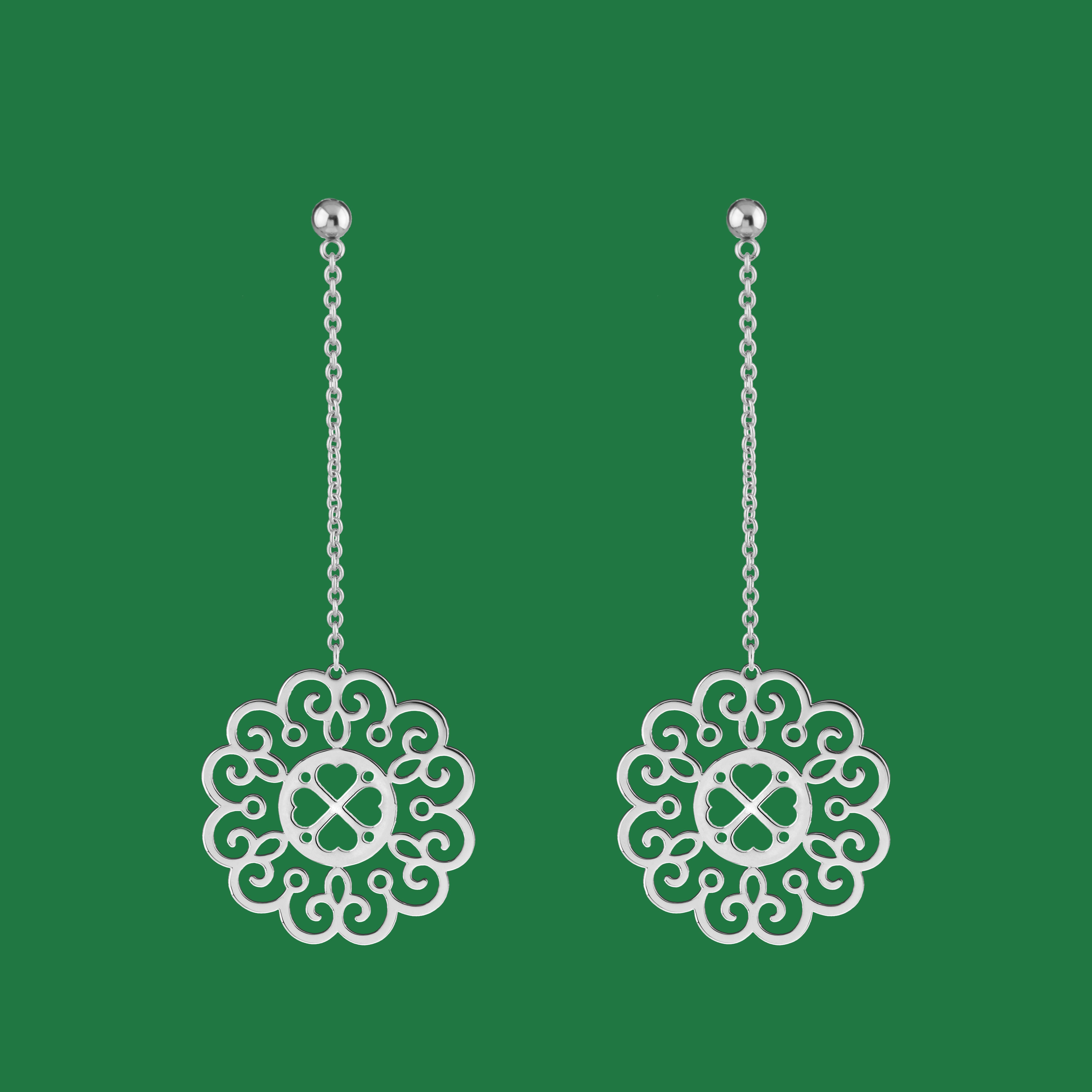 Náušnice čipka 2 - štvorlístok na retiazke