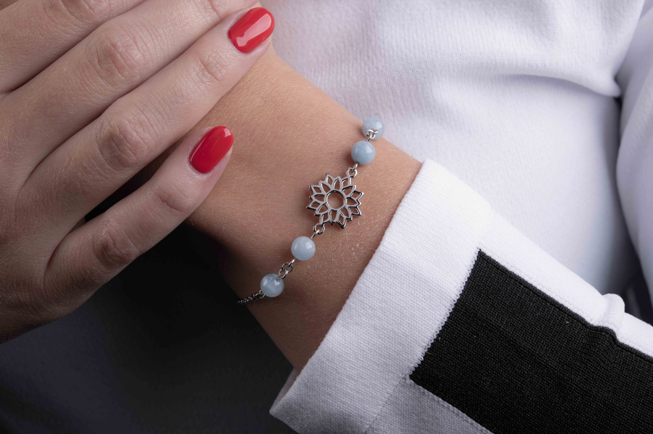 Náramok modrotlač slnečnica 2 – retiazka + akvamarín