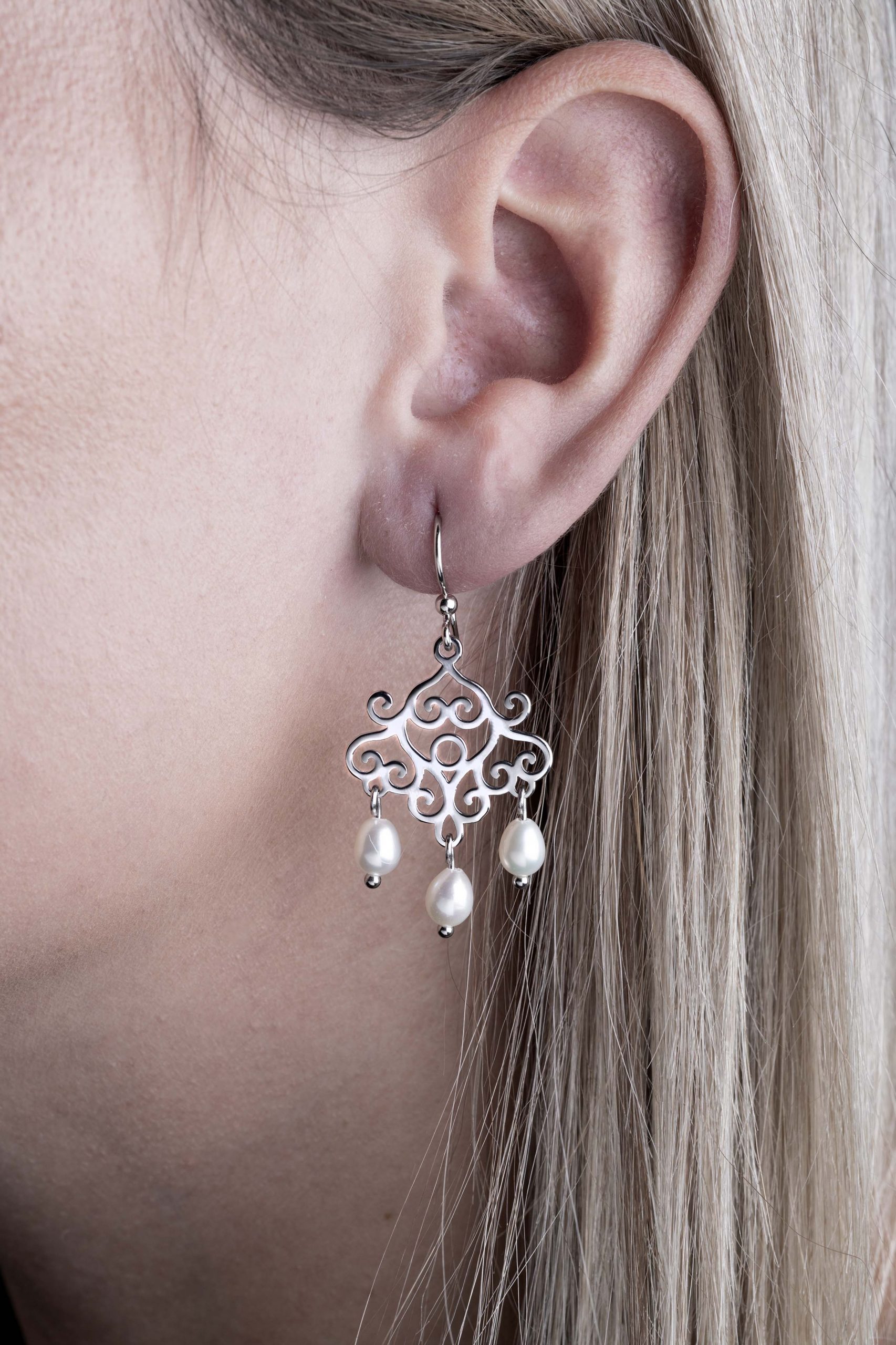 Náušnice Libay vejár ornament +perly slzy