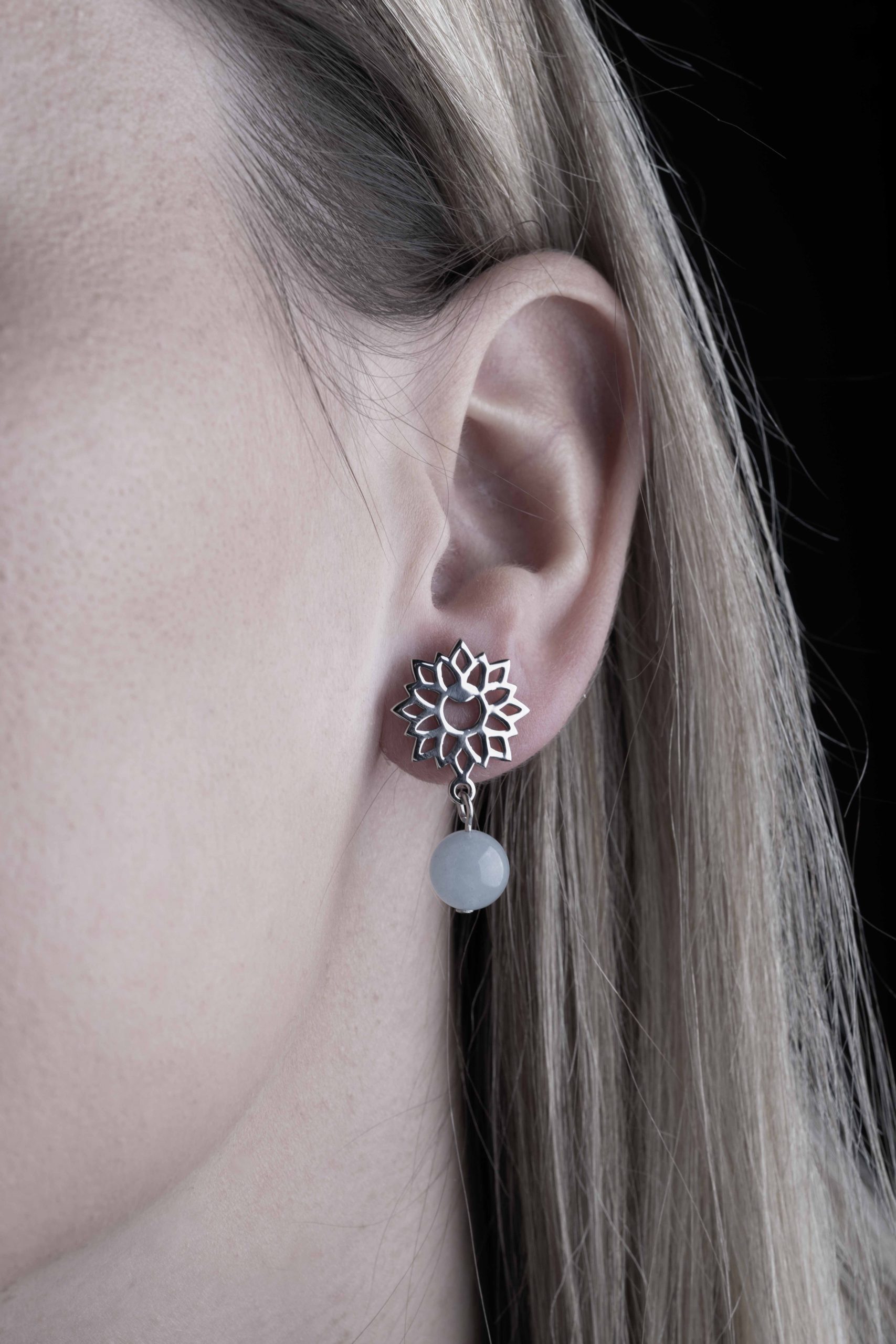 Napichovacie náušnice modrotlač slnečnica 1,5cm + akvamarin