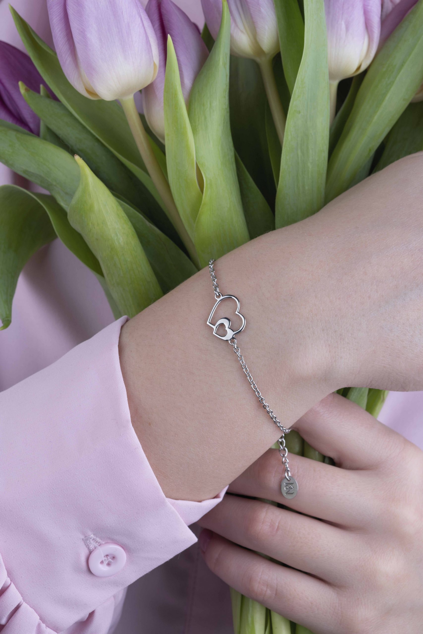 Náramok srdce ornamentika - retiazka