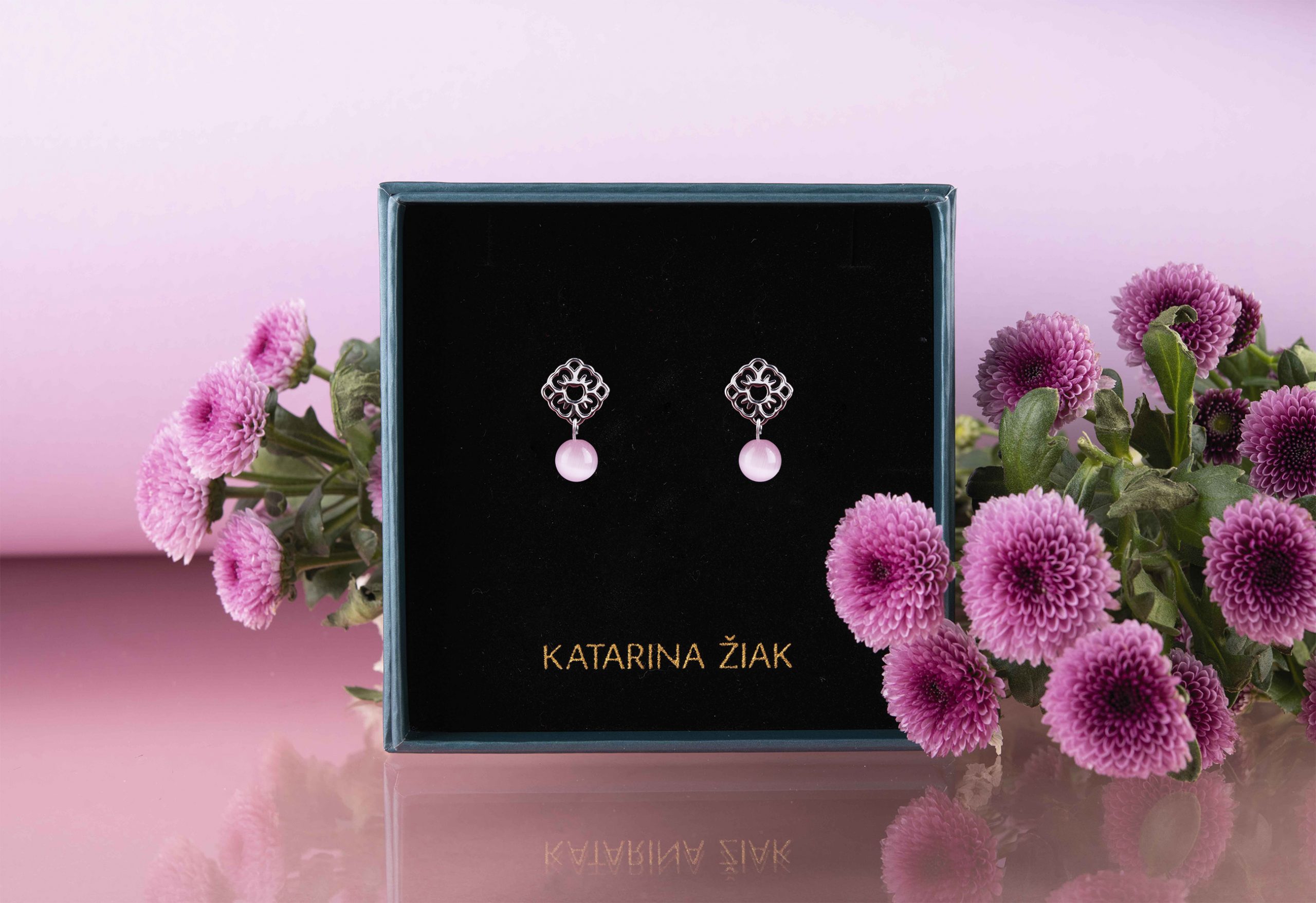 Napichovacie náušnice modrotlač nezábudka + mačacie oko