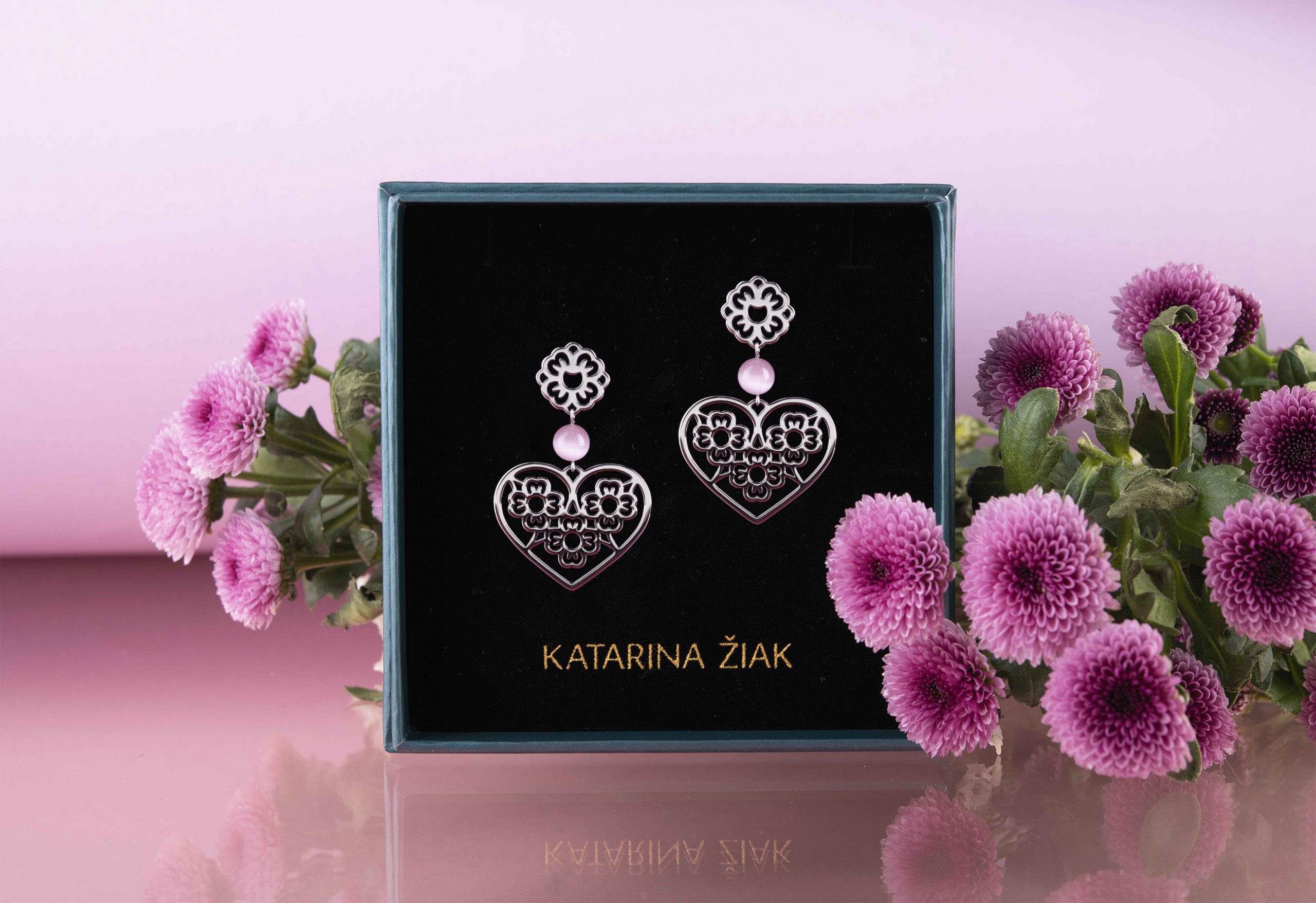 Napichovacie náušnice modrotlač nezábudka srdce - mačacie oko