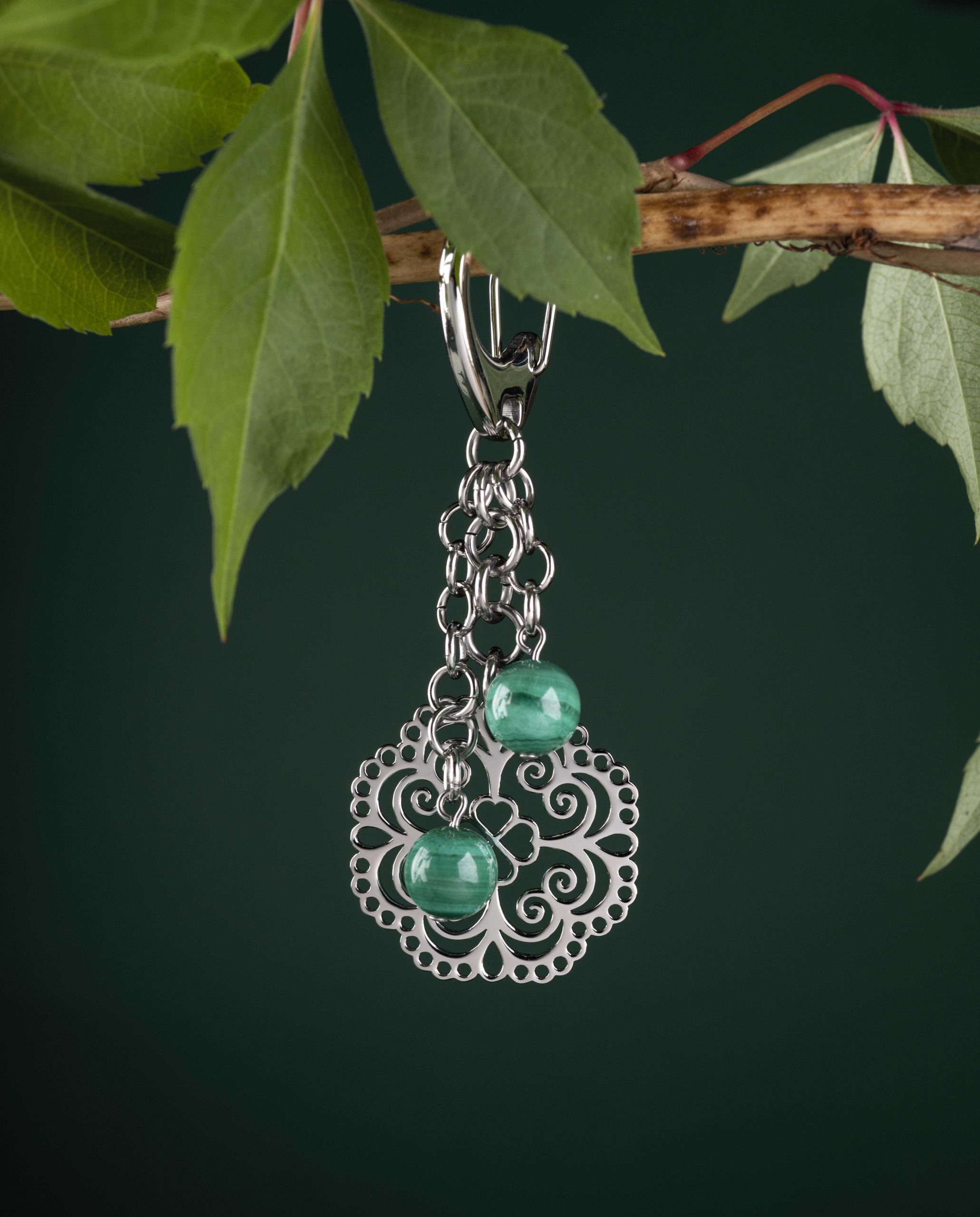 Kľúčenka - štvorlístok 3 + malachit