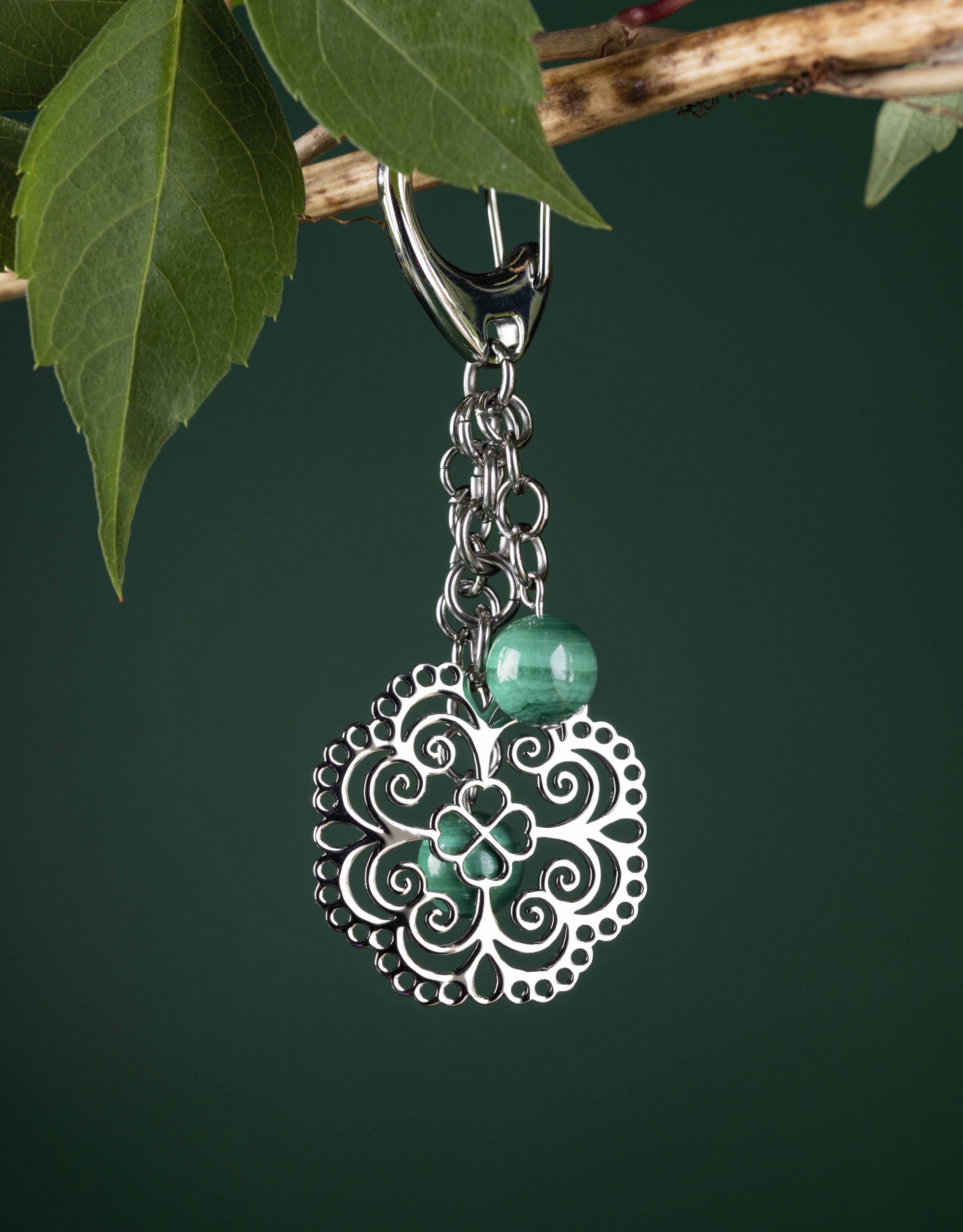 Kľúčenka - štvorlístok 3 + malachit