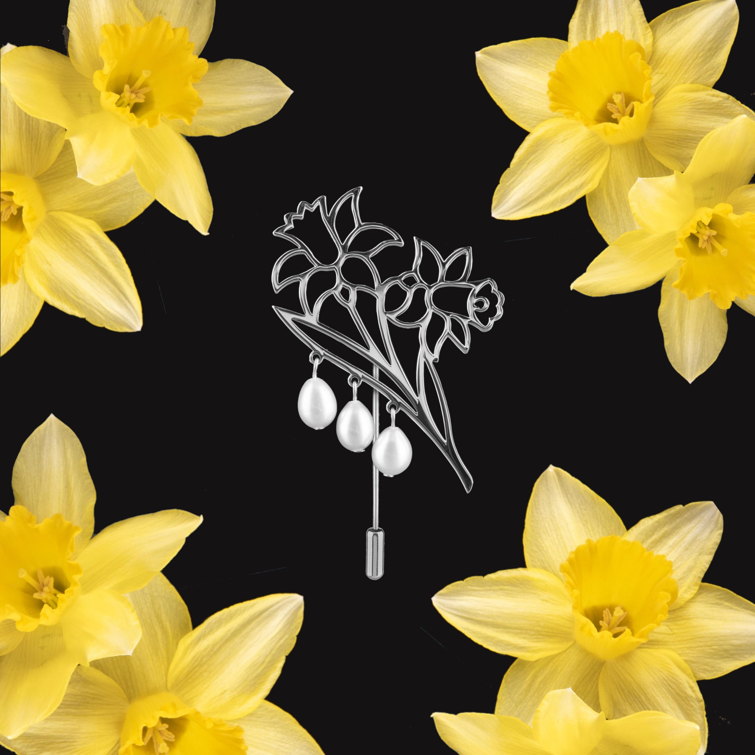 Brošňa Narcis kytica + perly slzy