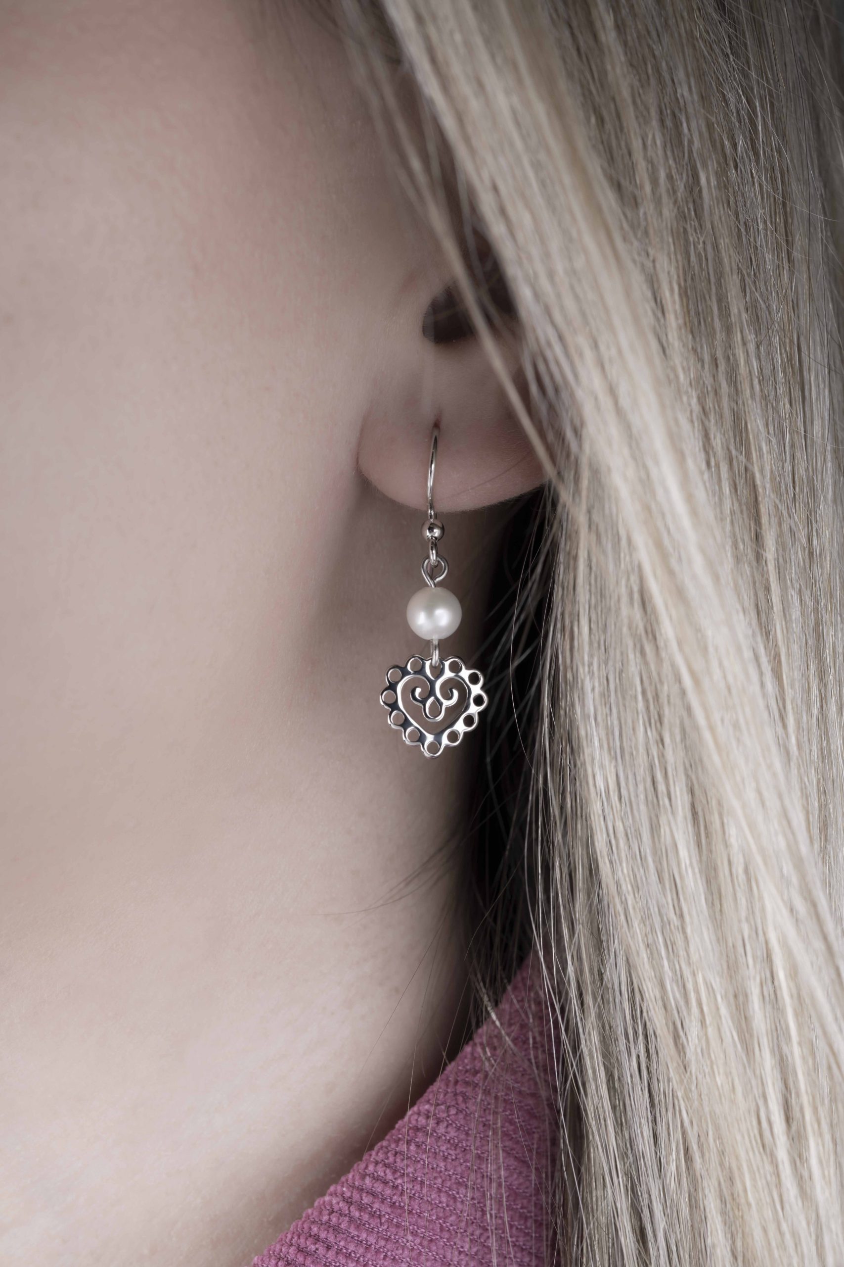 Náušnice srdiečko mini + perla