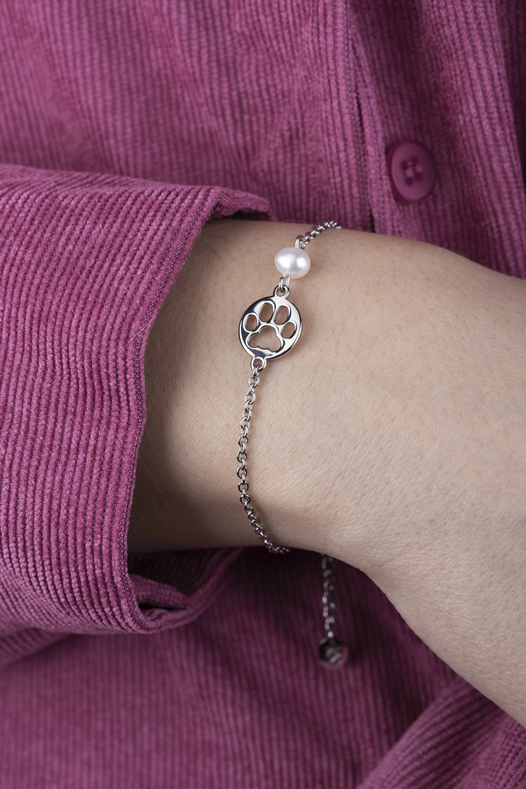 Náramok Labka mačka IZABELA – retiazka + perla